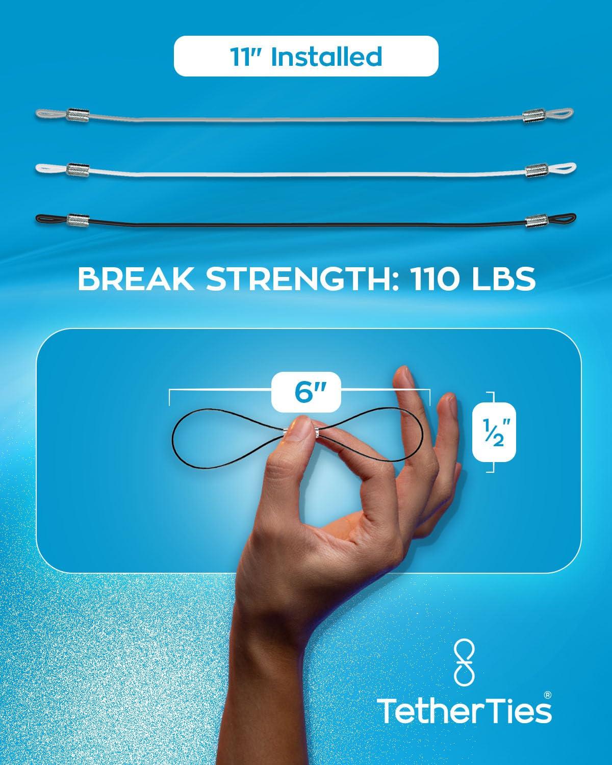 TetherTies TetherTies Patented Pre-Assembled Adapter Ties - Anti-Theft Cable Locks for Tools, Dongles, Tethers, Computer adapters. Steel Cable, Security Lock, Easy Installation with Free Crimping Tool