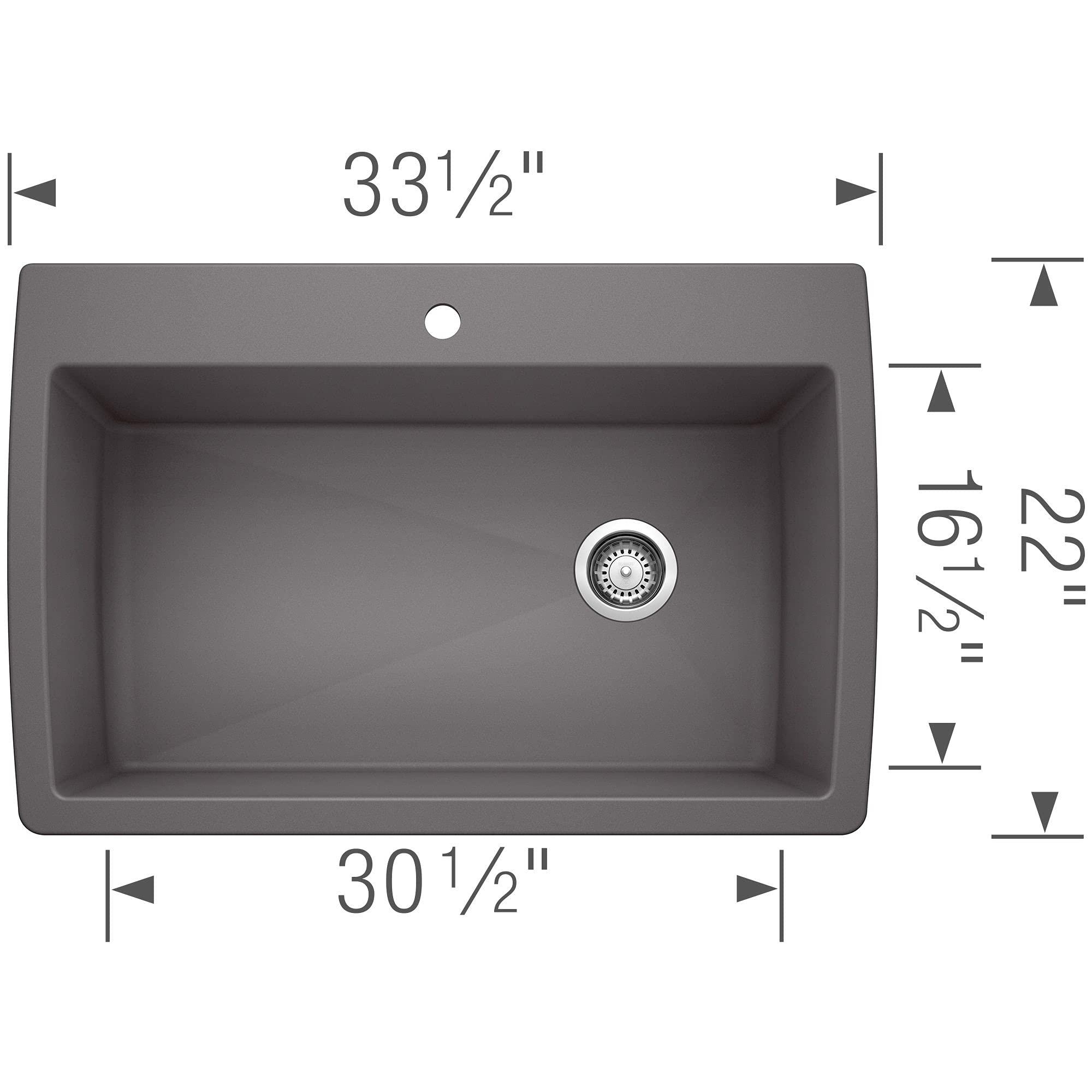 BLANCO BLANCO 441467 Diamond Super Single Silgranit Drop-in or Undermount Kitchen Sink, 33.5" X 22", Cinder