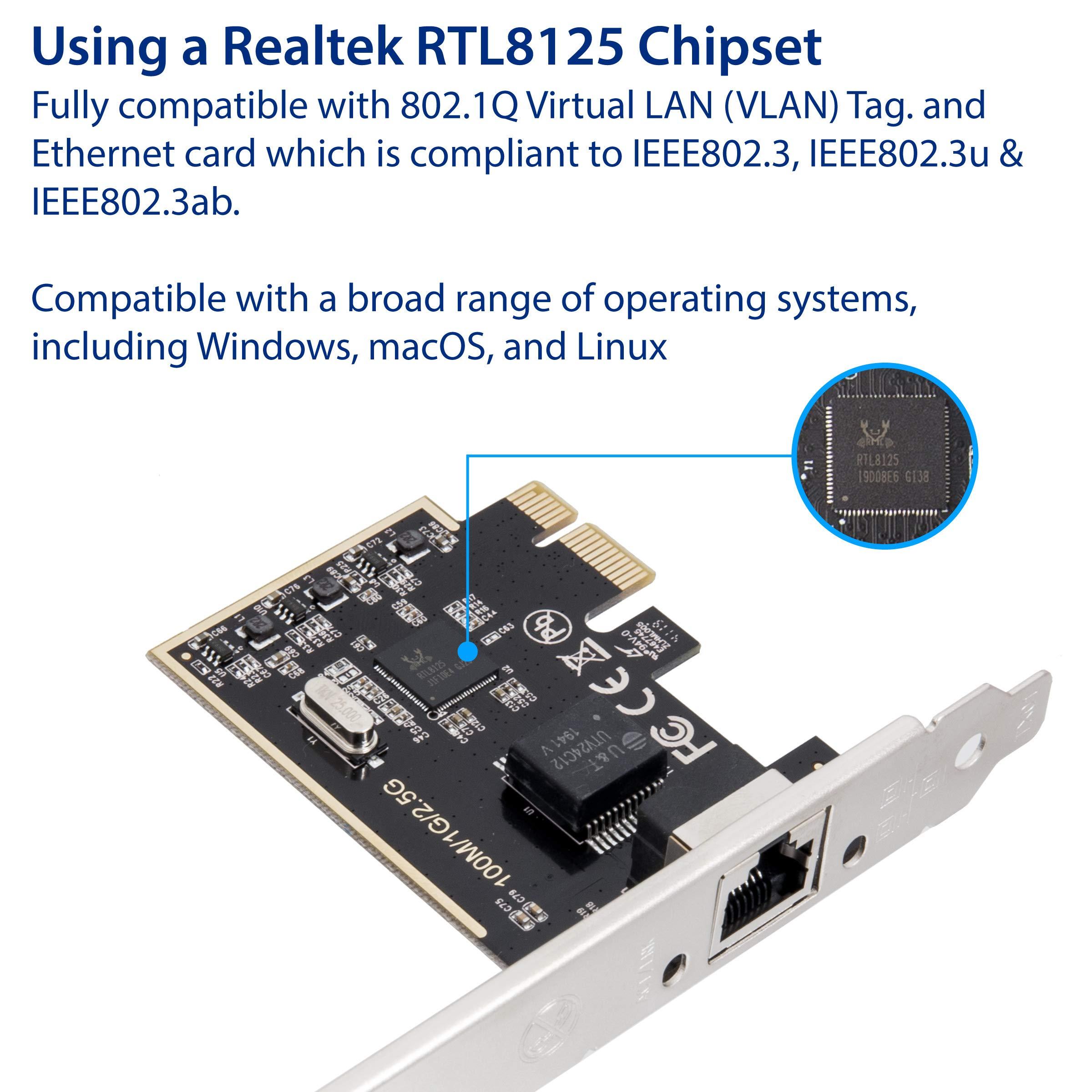 IO CREST IO CREST 2.5 Gigabit Ethernet PCI Express PCI-E Network Interface Card 10/100/1000/25000 Mbps RJ45 LAN SI-PEX24059