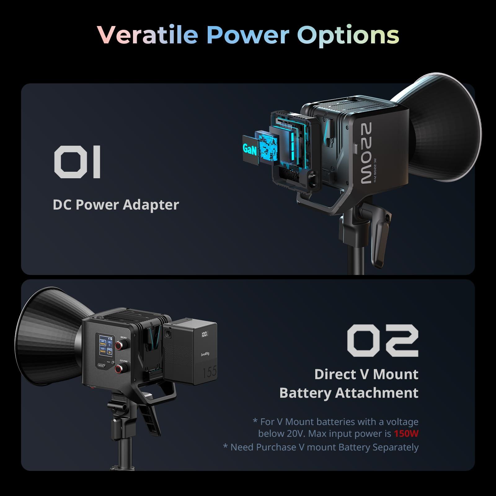 SMALLRIG SMALLRIG RC 220D Pro 220W COB Video Light, Daylight Continuous Output Light 5600K, CRI 95+, Modular Body Design Bowens Mount Light, Support 3 Power Supply Methods, App Control for Photography