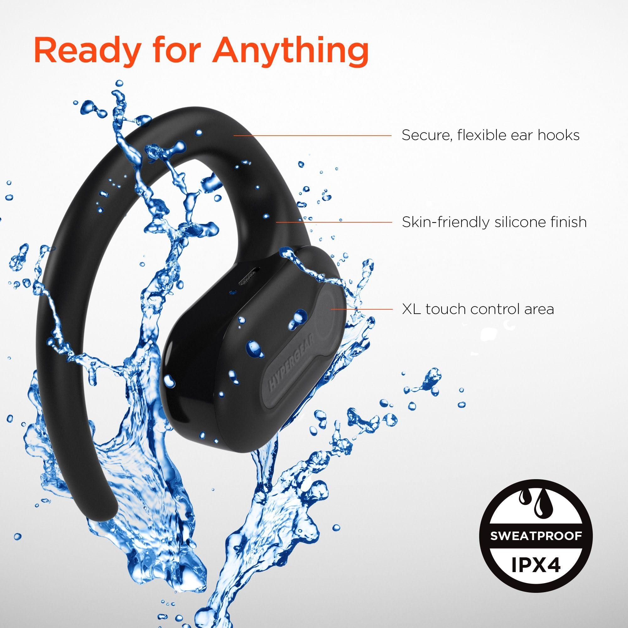 HyperGear HyperGear AeroFlex 360 Open-Ear True Wireless Earbuds with Portable Charging Case Over The Ear Earphones with Flexible Ear Hooks 25HRS Playtime, IPX4 Sweatproof