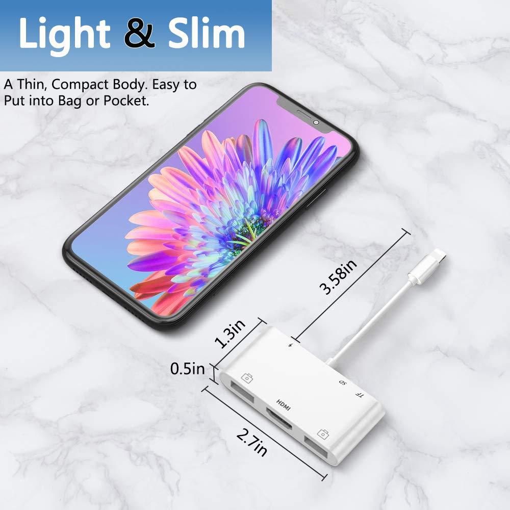 rosyclo rosyclo Lightning Hub iPad Adapter, 6-in-1 Lightning to HDMI Digital AV Converter, TF & SD Card Reader, USB Camera Adapter, Power Delivery Compatible with iPhone, iPad and More USB Devices