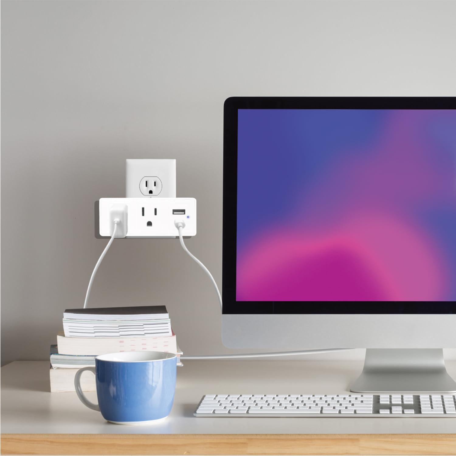 CIAO TECH Multi Plug Wall Outlet Surge Protector with USB Ports - 2 Outlet Extender with 2 USB Ports (1 USB-C) - 300J Power Strip with Adapter Spaced Outlets for Home, Travel, Office (Black) 1 Pack