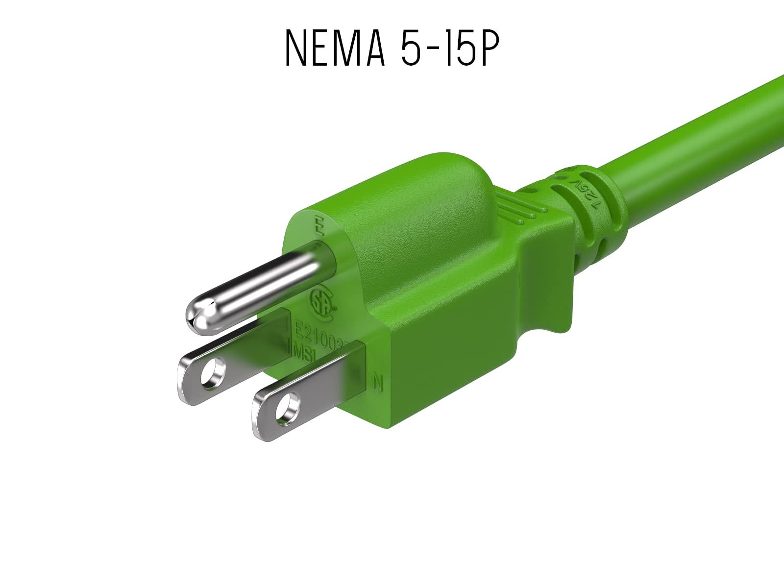 Cable Leader CableLeader 10ft 18 AWG Universal Power Cord IEC320 C13 to NEMA 5-15P, Extension Power Cord, Compatible with Computers, Monitors, Printers & TVs, Green