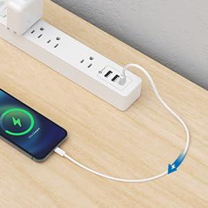 NTONPOWER Flat Extension Cord 15 ft, NTONPOWER Ultra Thin Flat Extension Cord Under Carpet, Rug, Door, Wall Mount Power Strip Flat Plug with 4 Outlets 2 USB, Overload Protection for Home Office Indoor, White