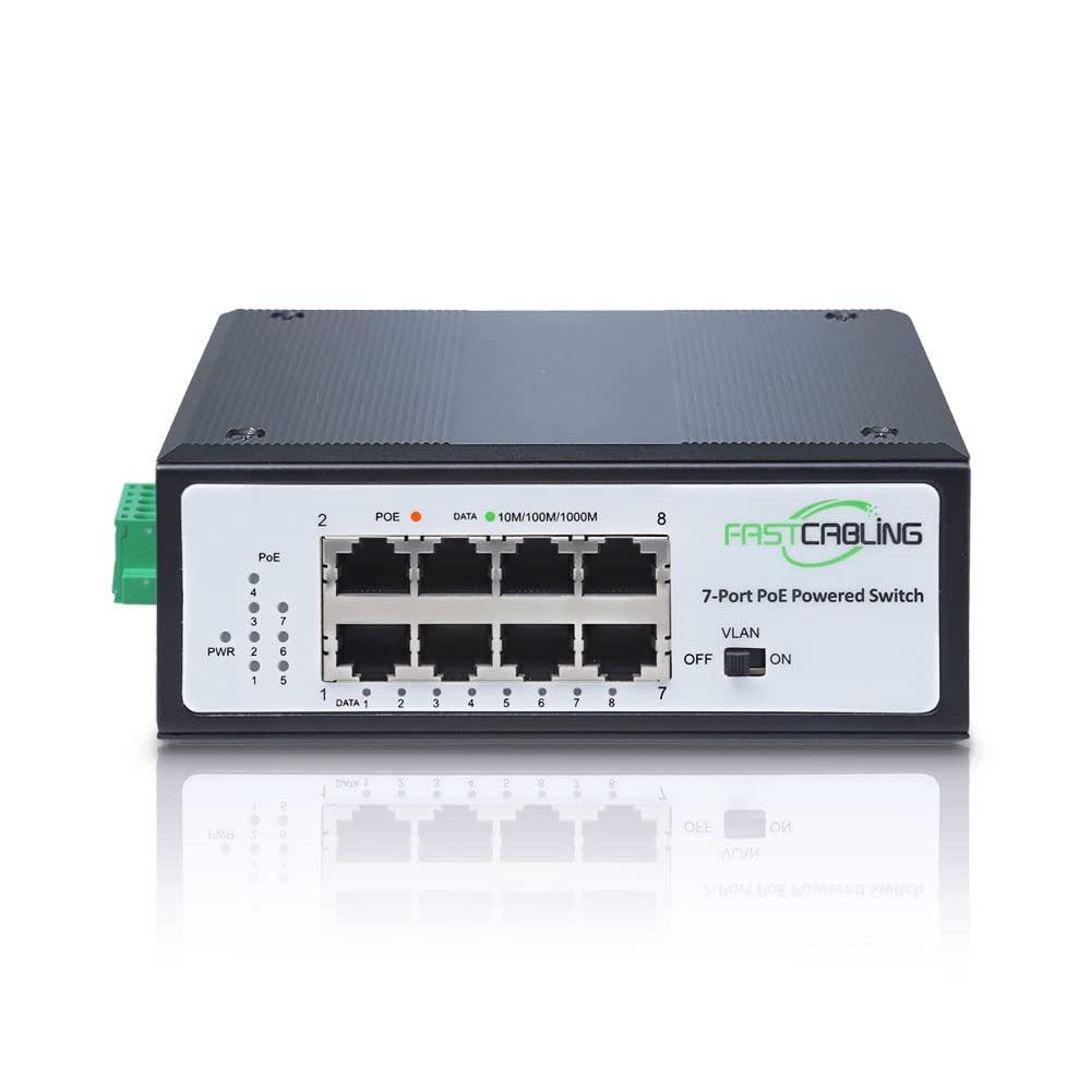 FASTCABLiNG FASTCABLING PoE Powered Switch 8 Port, 71W PoE Passthrough, Re-use Existed cat5e/cat6 Cable, Expand RJ45 Network Port