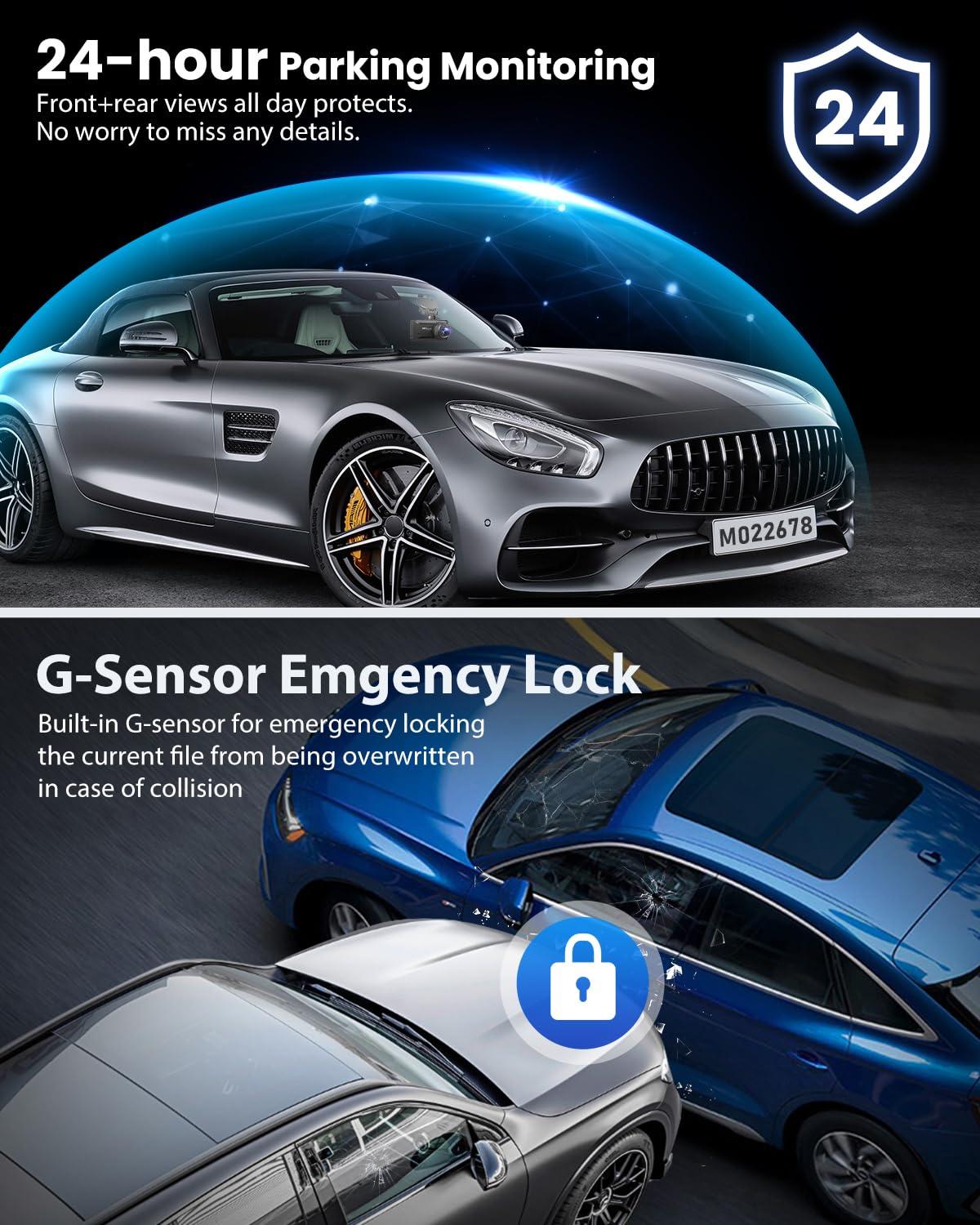 SUVCON Dash Cam Front and Rear 4K/1080P, Dash Camera for Cars Build in WiFi, Full HD Dash Cam with APP Control, 3.94'' IPS Screen Dash Camera with 32GB SD Card, G-Sensor, 24Hr Parking Mote, Loop Recording