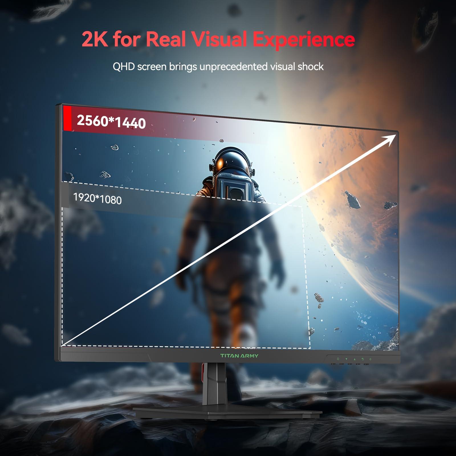 TITAN ARMY TITAN ARMY 27 Inch 180Hz 1440p Gaming Monitor, Fast IPS Panel, QHD 2K 2560 x 1440p, HDR 1ms GTG, Adaptive Sync Vertical Monitor, 120% sRGB, VESA 100 * 100 HDMI 2.0, DisplayPort 1.4, P27GR