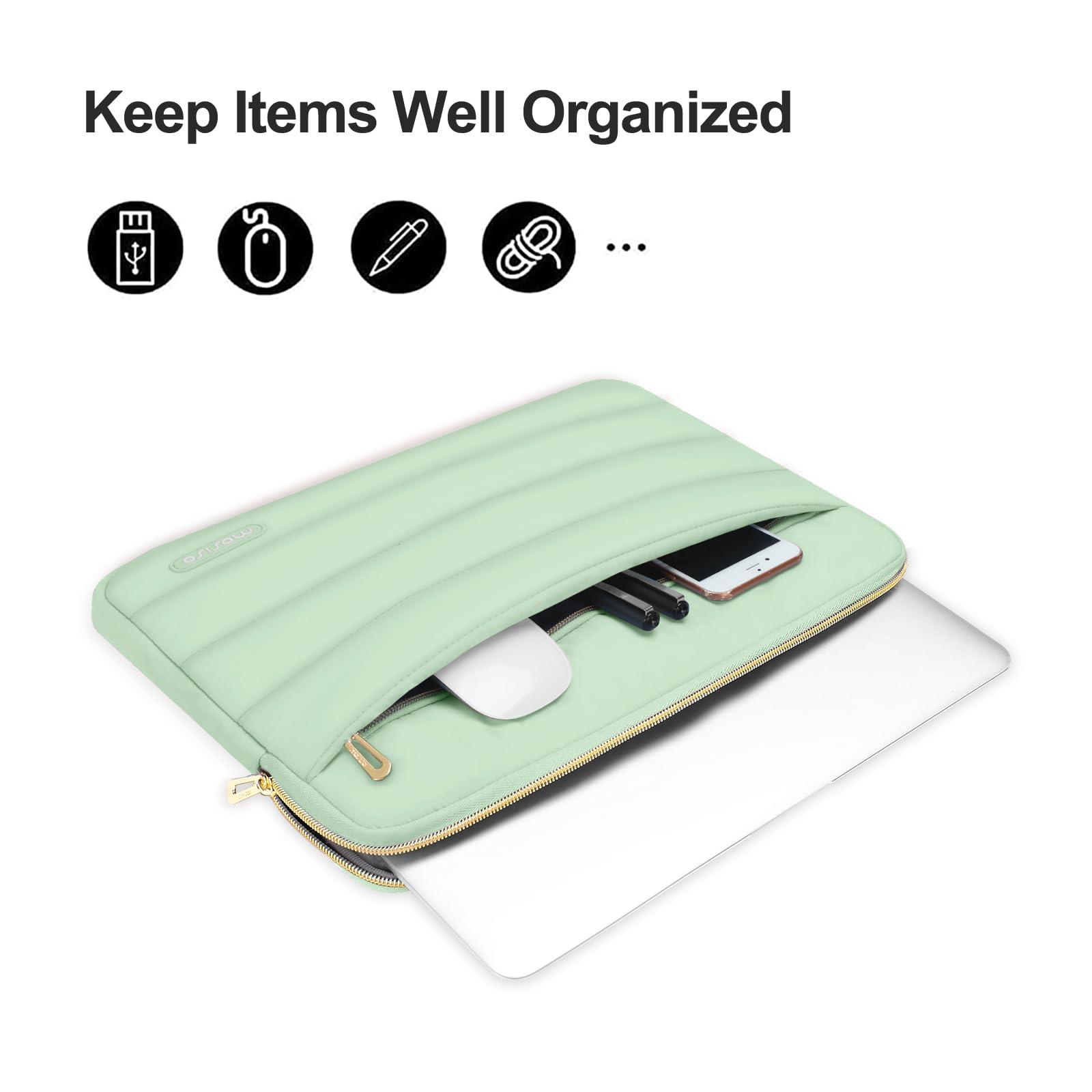 MOSISO MOSISO Compatible with MacBook Pro 14 inch Case 2024-2021 M3 A2918 A2992 M2 A2779 M1 A2442, Plastic Hard Shell&Puffy Horizontal Sleeve Bag with Small Case&Keyboard Cover, Mint Green&Sage Green