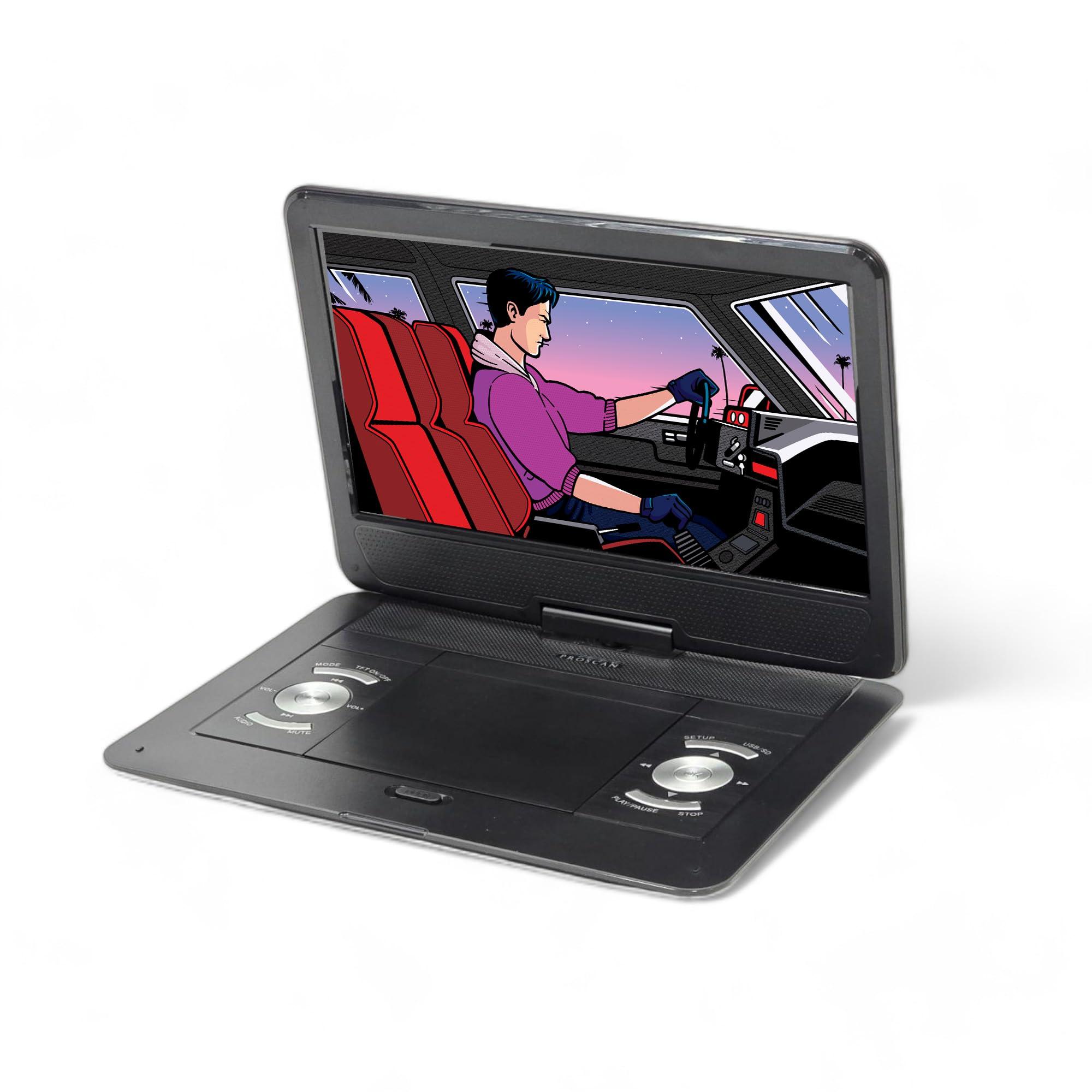 PROSCAN Proscan 13.3" Portable DVD Player Black with Remote control, DVD,DVDR/RW,CDR/RW, supports MP3, JPEG, for Car or Travelling - PDVD1332 (Renewed)