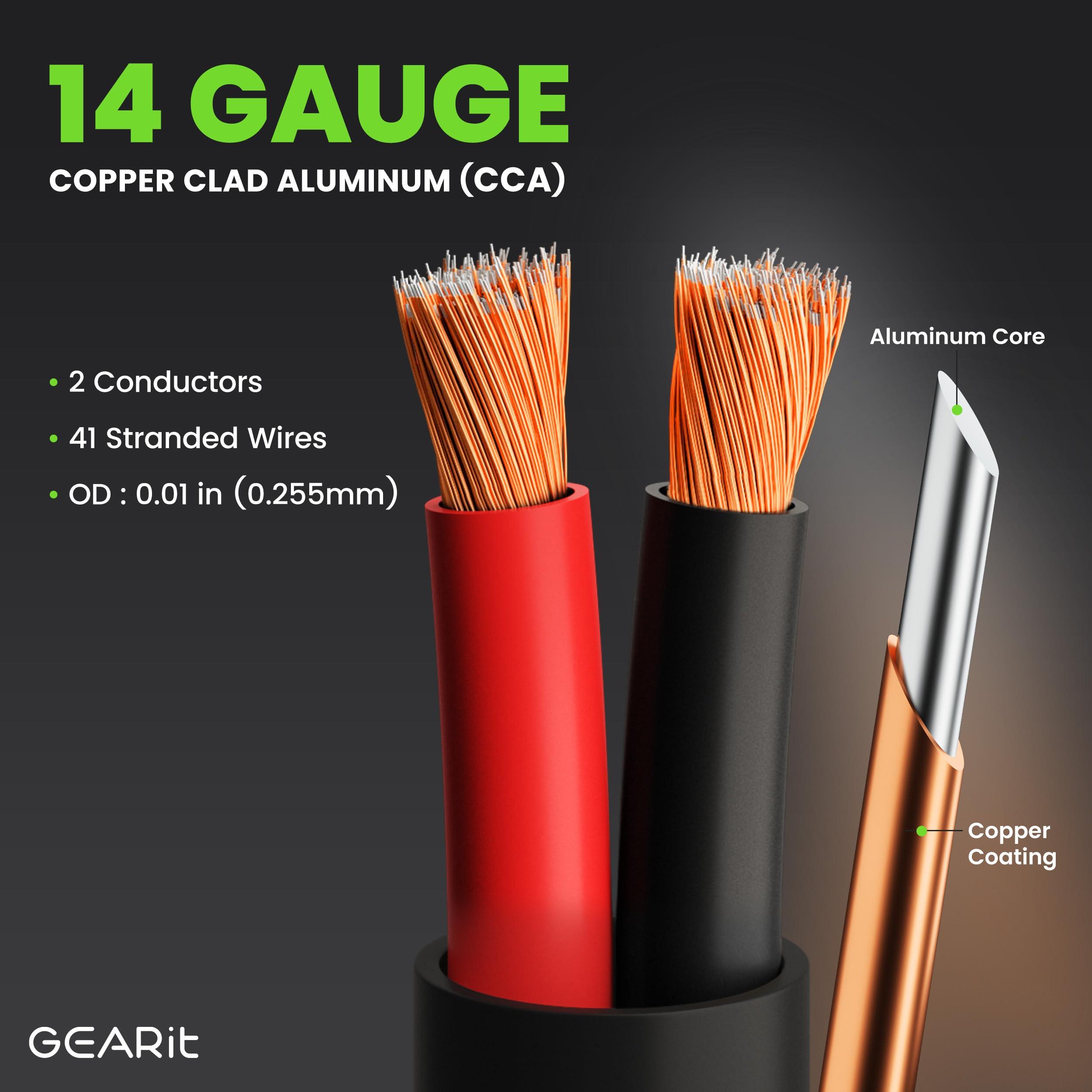 GearIT GearIT 14/2 Speaker Wire (100 Feet) 14 Gauge (Copper Clad Aluminum) - Outdoor Direct Burial in Ground/in Wall / CL3 CL2 Rated / 2 Conductors - CCA, Black 100ft