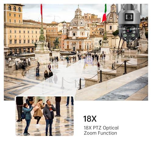 QDVOPHZA QDVOPHZA 8MP 18X Optical Zoom Dual Lens 4G/WiFi IP Camera Full Color Human Detection Wireless PTZ Home Security CCTV Surveillance Monitor(E/U_6MP 4G ADD 64G)