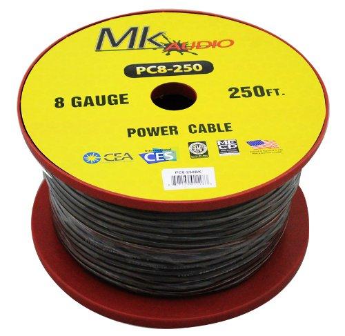 MK Audio Mk Audio PC8-250BK 8 Gauge Spool Multi-Strand 250 Feet Power Wire Cable (Black)