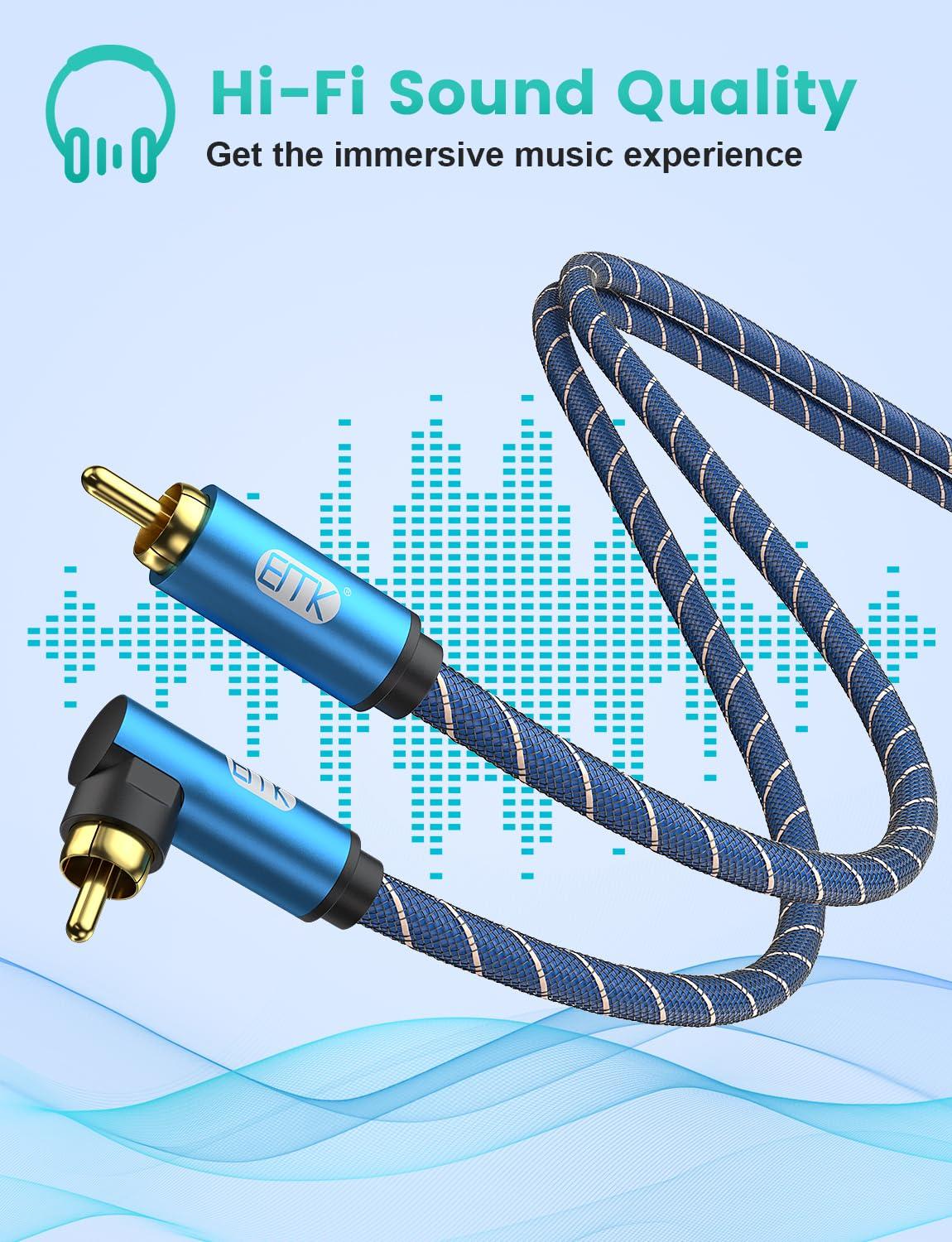 EMK EMK 90 Degree Subwoofer Cable, RCA Cable Male to Male Digital Coaxial Audio Cable for Subwoofer, TV, Sound Bars, Amplifier,Speaker and More-Blue (90 Degree to Straight(1 Pack), 5FT/1.5M)