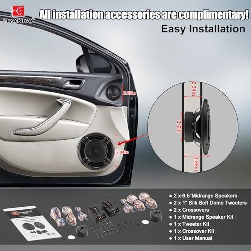 H YANKA H YANKA HCM-65 6.5 Component Car Speakers, 600 Watt Car Audio Stereo Door Speakers Perfect for Upgrading Any Car Stereo System Includes 2 x Midrange Woofers, Tweeters, and Crossovers (Set)