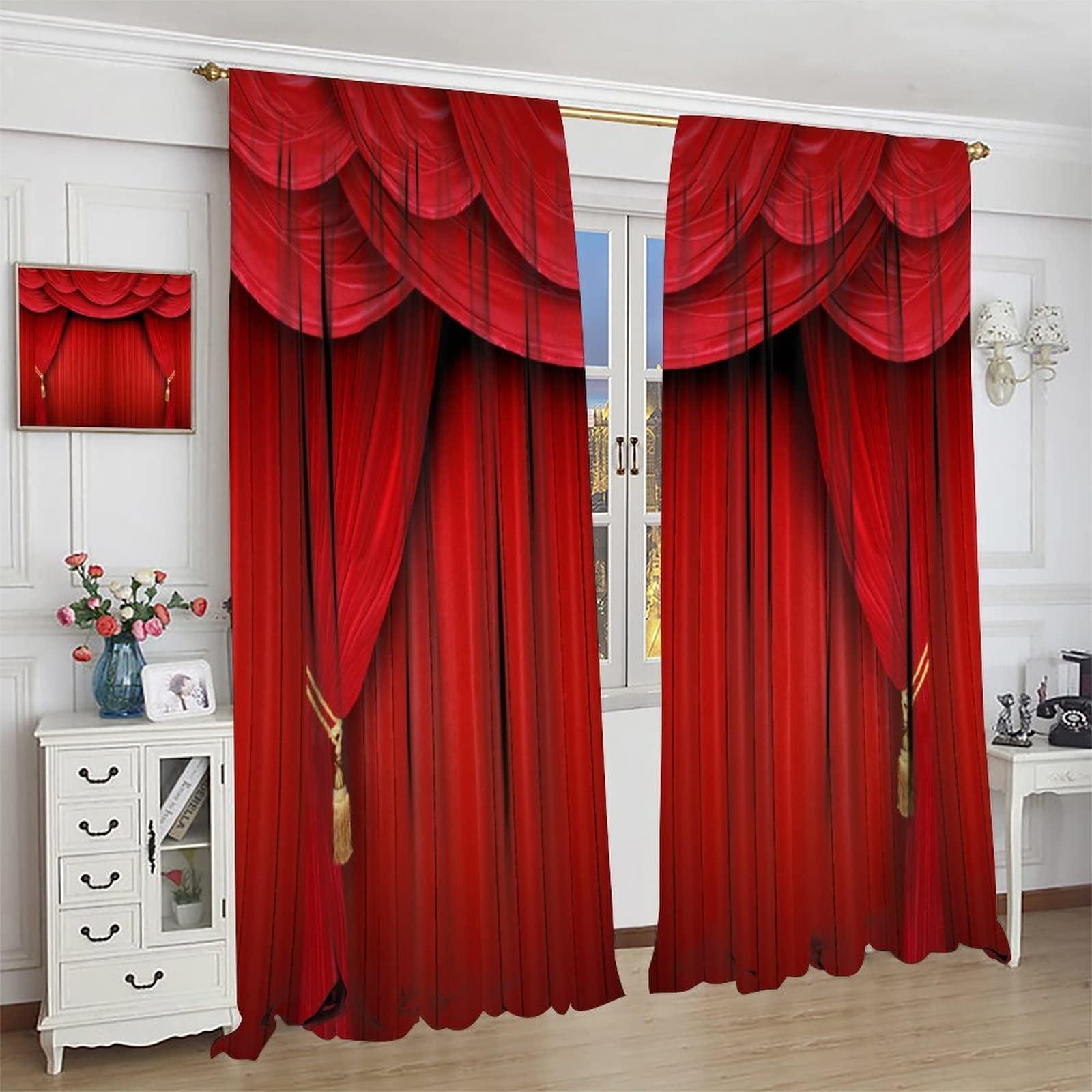 SENQIAN Movie Theater Curtains Retro Red Party Home Movie Theatre Rod Pocket Room Darkening Window Drapes for Bedroom Living Room W36 x L63 2 Panels