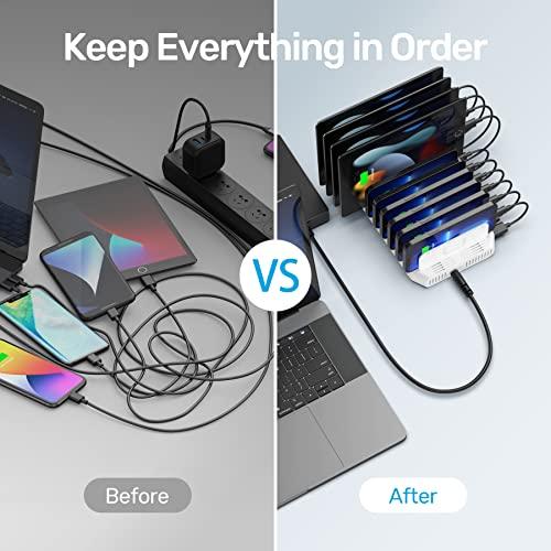 Unitek Unitek Multi Charging Station, 10-Port USB Charger for Multiple Device with SmartIC Tech and Adjustable Dividers, Organizer Stand Compatible with iPad, Tablet, Kindle, iPhone