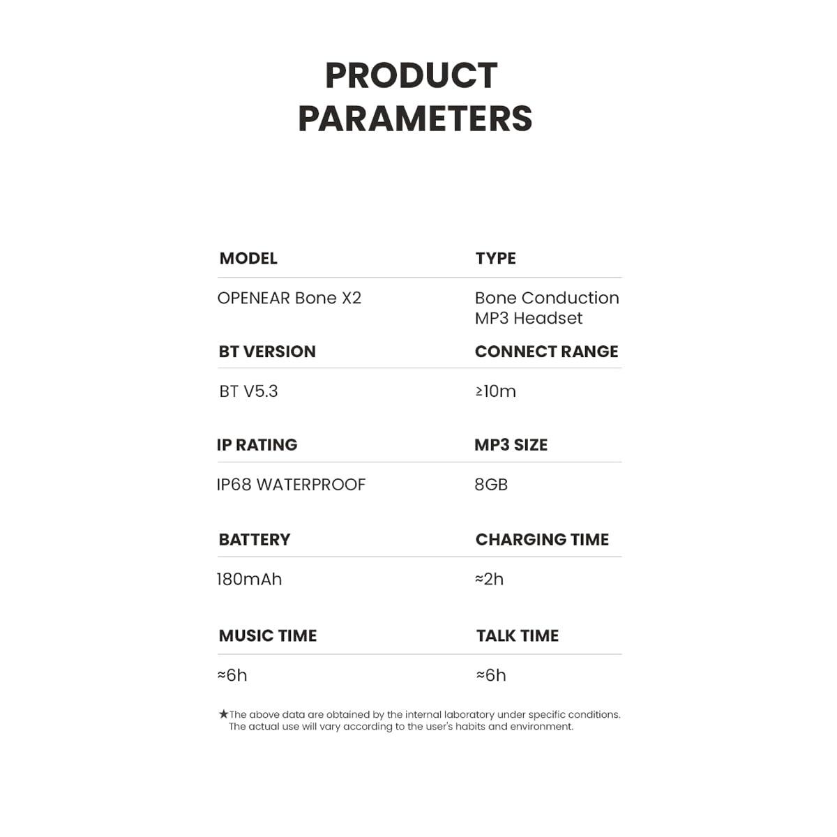 XIMAND XIMAND Bone Conduction Headphones IP68 Swimming Waterproof Dustproof Sweatproof MP3 Player Headset Underwater Music Player 8GB 1000 Songs, Open-Ear Wireless Earphones Bluetooth 5.3 with Mic - Black