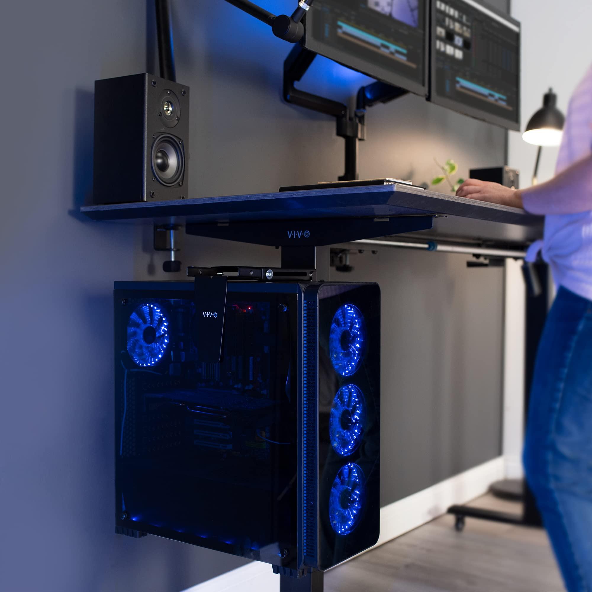 VIVO VIVO Adjustable Clamp-on Desk Leg PC Mount, Under Desk PC Bracket, Computer Case CPU Holder with Tool-Free Installation, Black, MOUNT-PC01C