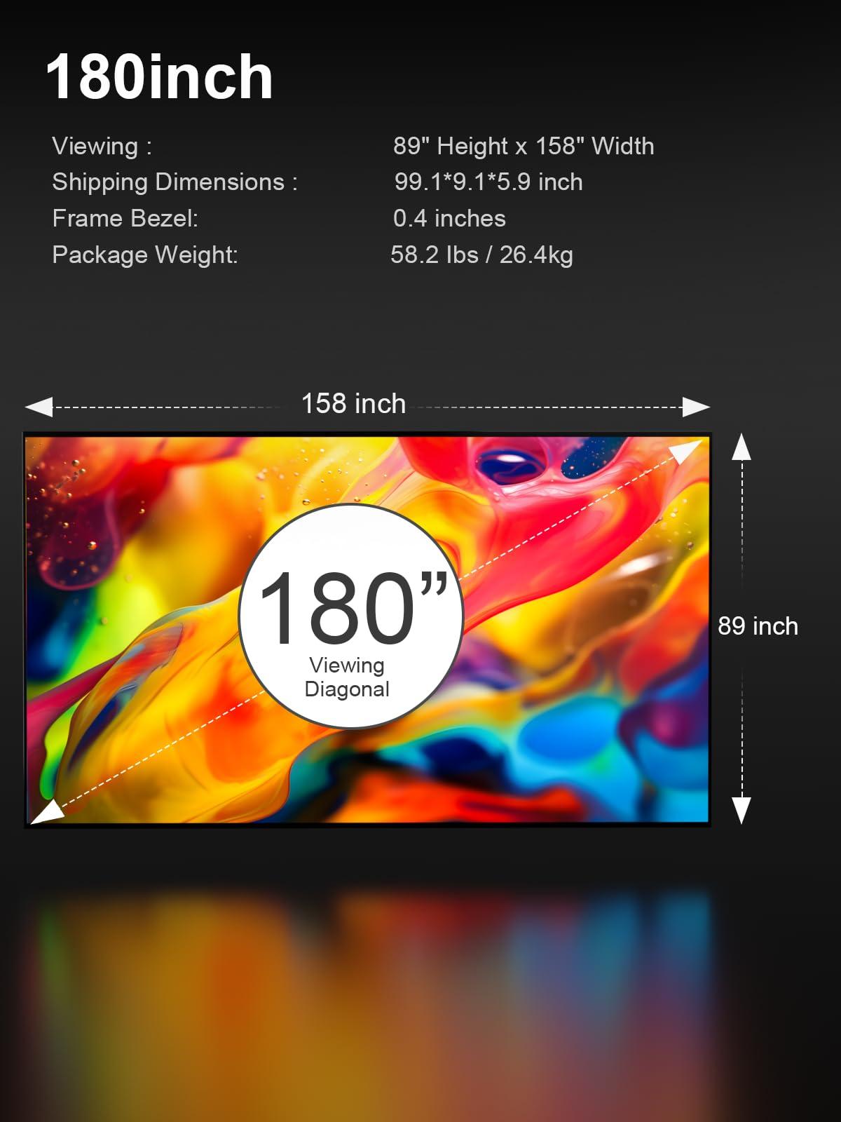 AWOL VISION AWOL VISION 180-inch Projector Screen Fixed Frame, 1.3 dB Peak Gain, The Perfect Combo with LTV-2500, 80% Picture Quality Improved, 4K / 8K Ultra HD, Active 3D Wall Mount Projector Screen, MW-180