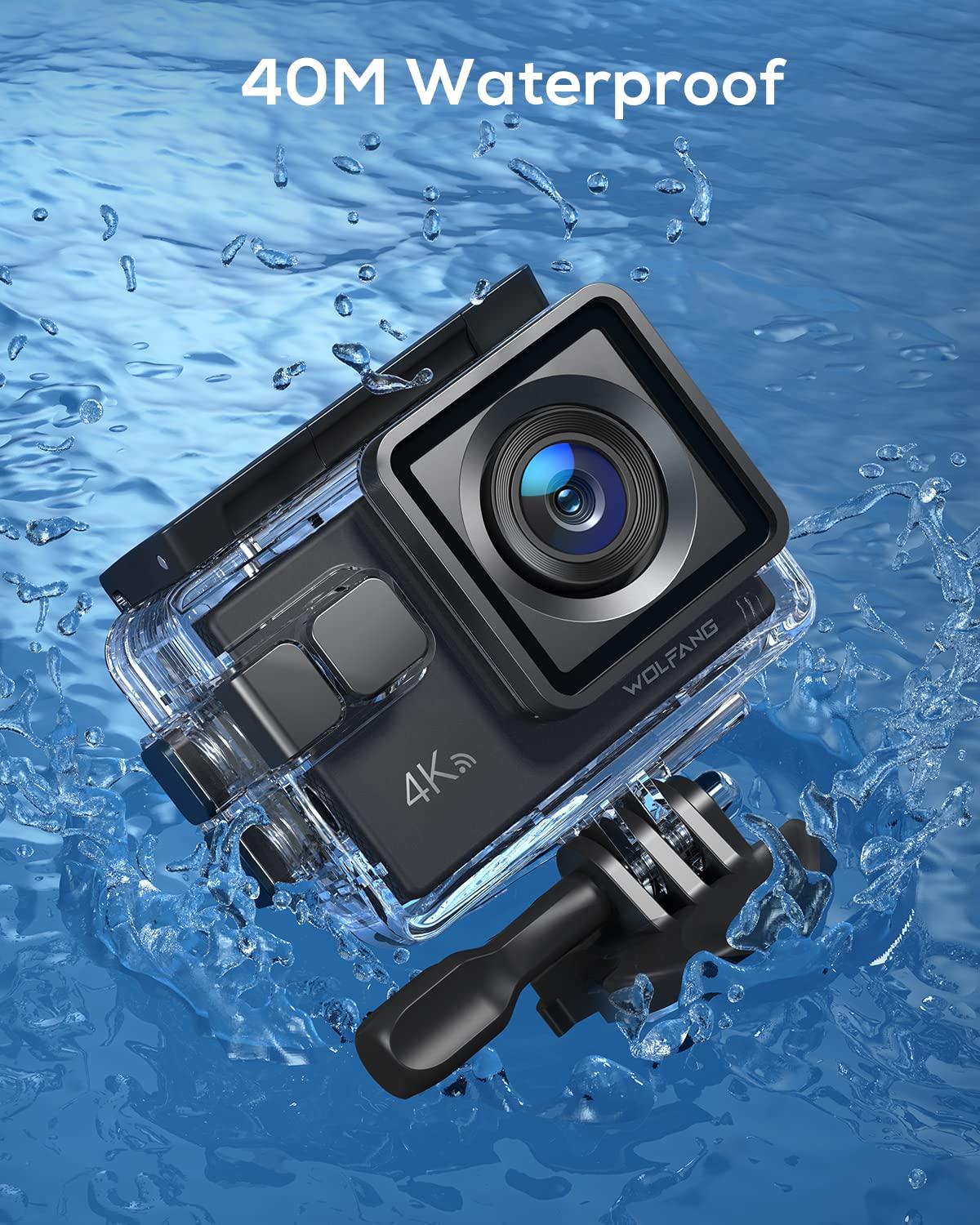 WOLFANG WOLFANG Action Camera 4K 20MP GA100, Waterproof 40M Underwater Camera for Snorkeling, EIS Stabilization WiFi 170 Wide Angle Helmet Camera for Vlogging with External Microphone, Remote Control