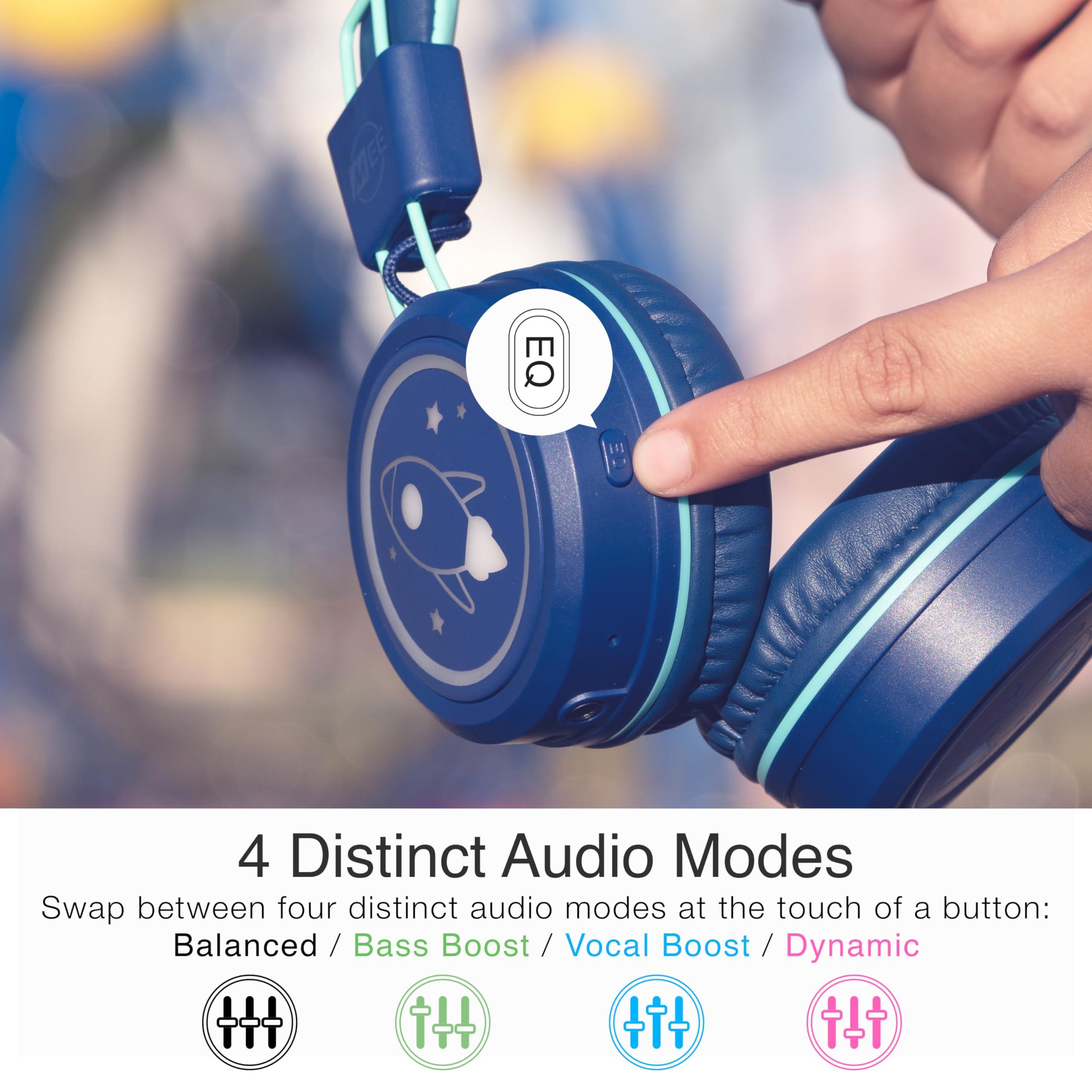 MEE audio MEE audio KidJamz KJ55BT Personalized Bluetooth Wireless Safe Listening Headphones for Kids w/Custom LED-Backlit Design, Volume Limiter, Microphone; Kids Headset for School/iPhone/iPad/Tablet (Blue)