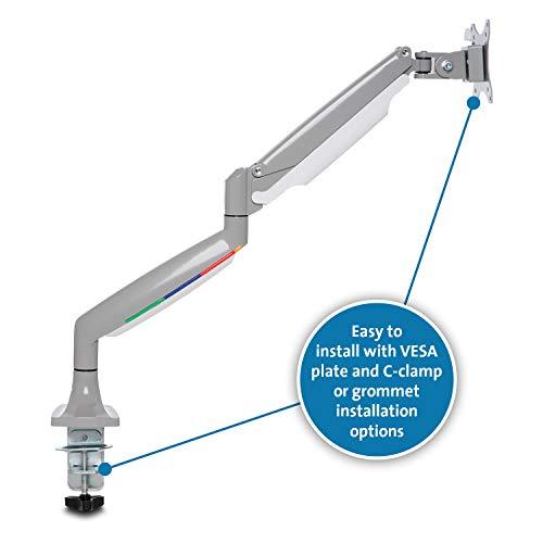 Kensington Kensington Single Monitor Arm with Vesa Mount, Adjustable Gas Spring Desk Monitor Mount, SmartFit® One-Touch C-Clamp Monitor Stand for Monitors Up to 34 Inches, 19.8lbs - Gray (K55470WW)