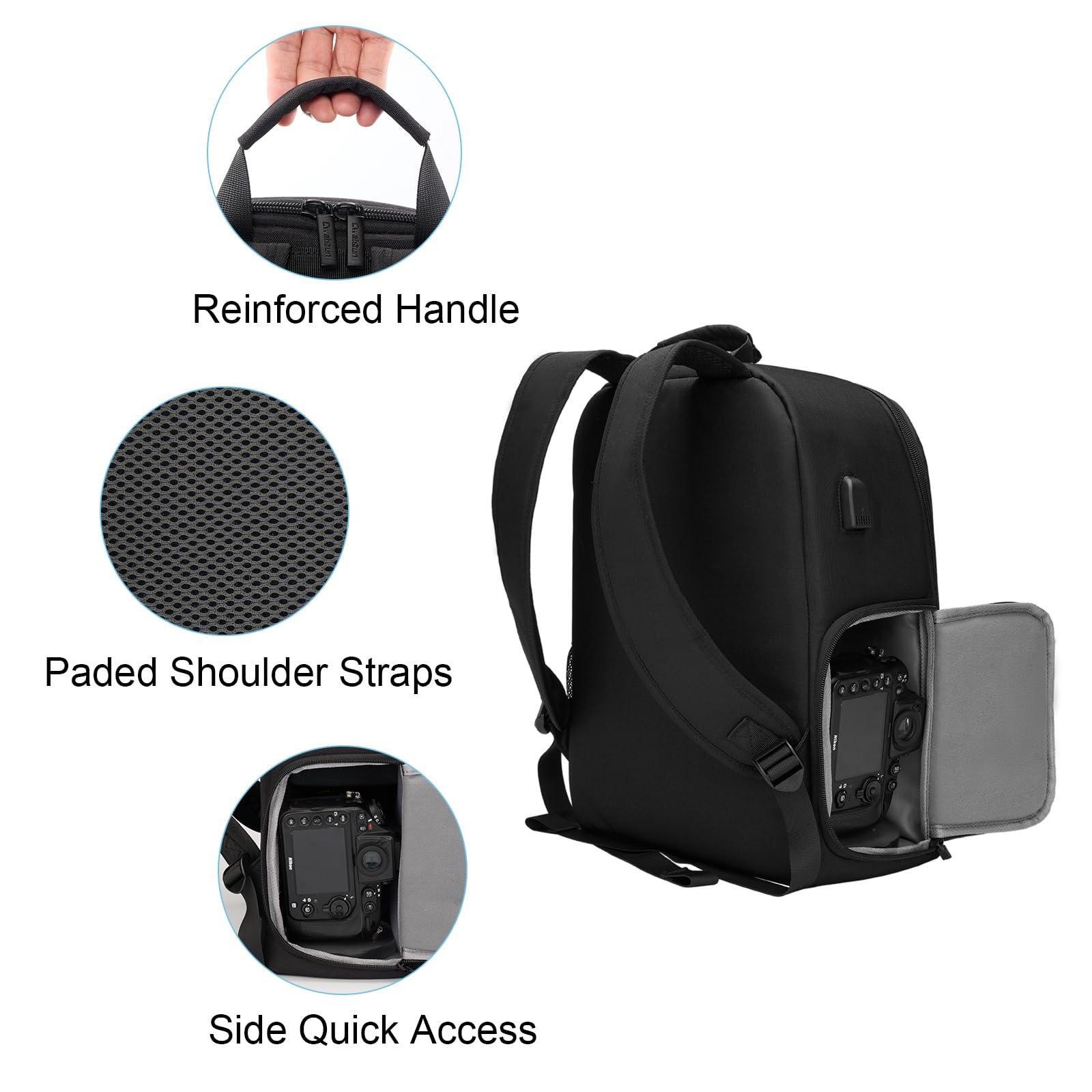 CADeN CADeN Camera Backpack Bag with Laptop Compartment 15.6" for DSLR/SLR Mirrorless Camera Waterproof, Camera Case Compatible for Sony Canon Nikon Camera and Lens Tripod Accessories Black