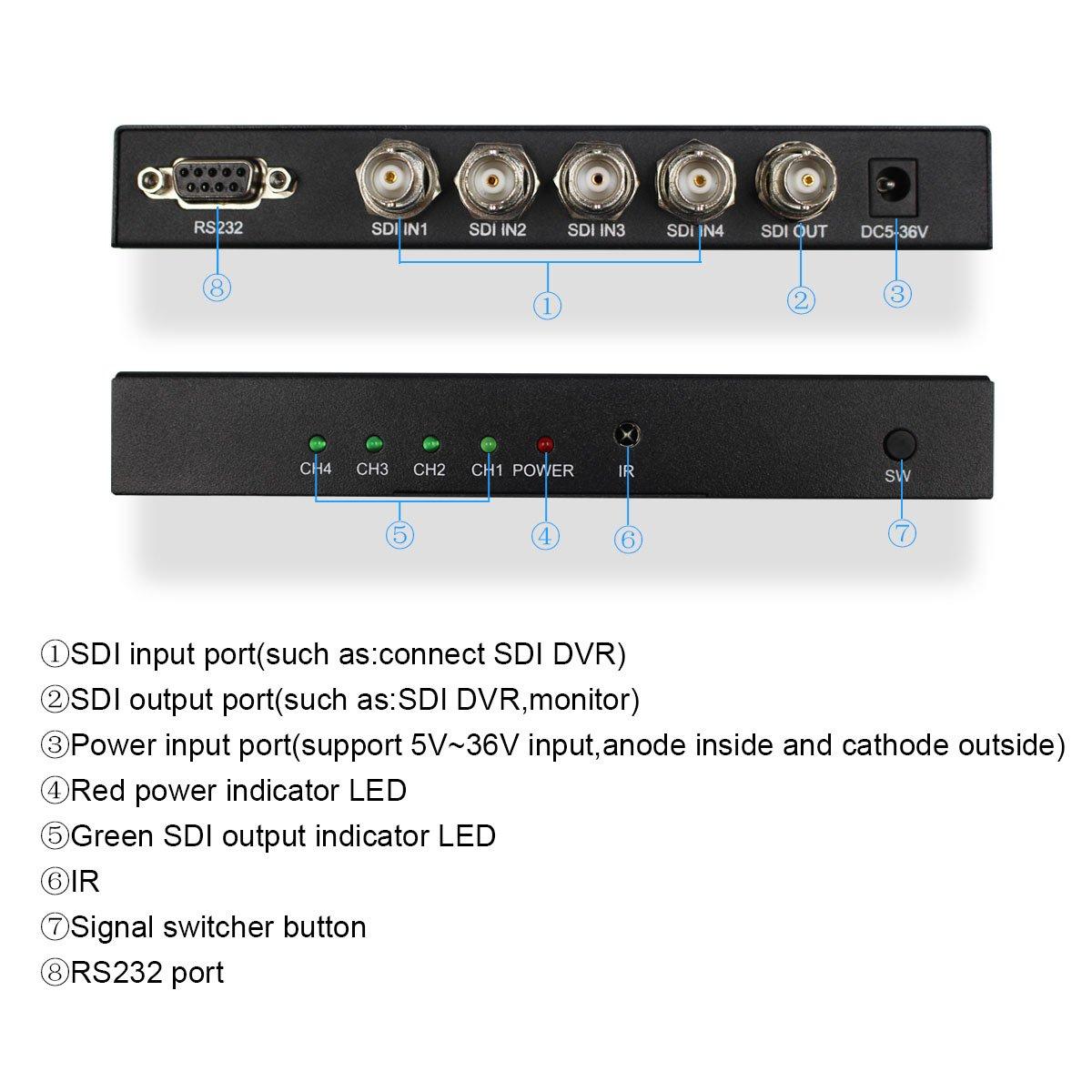 Wiistar Wiistar 4x1 3Gb/s SDI Switcher with ReClock Technology, Supports SD-SDI, HD-SDI and 3G-SDI up to 1320 Ft (4 inputs and 1 Output)