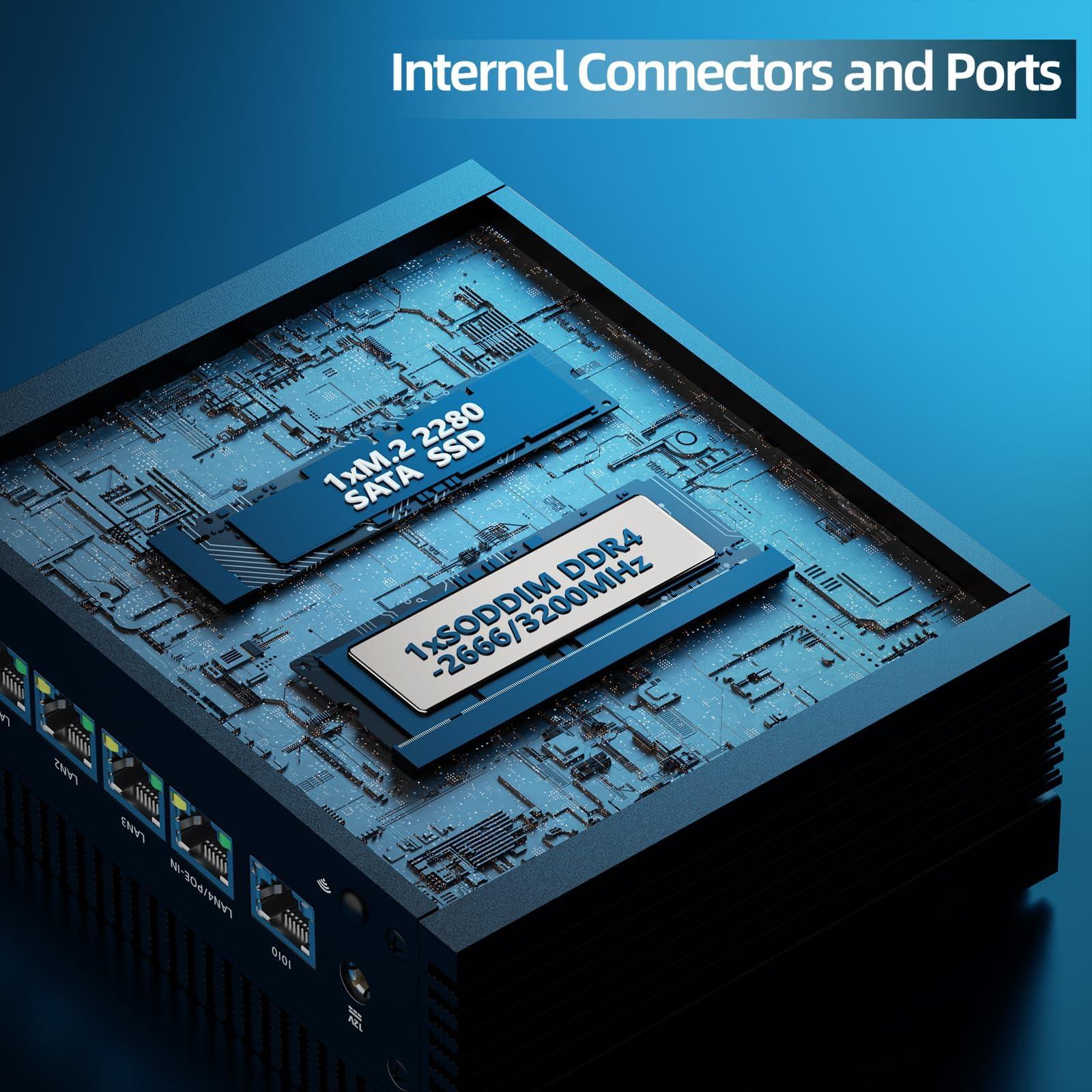NEOSMAY Fanless N100 Industrial Mini PC Micro Firewall Appliance, 4 * 2.5Gbe i225 LAN Ports POE in Mini Computer 8GB DDR4 RAM 128GB SATA SSD, USB-C/5*USB/SIM Slot/HD+DP/Home Network Pfsense Router