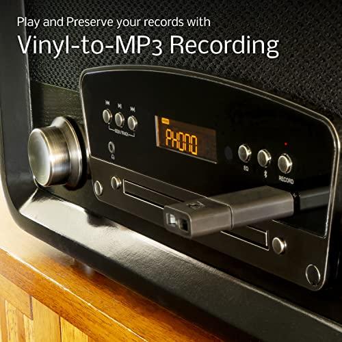 Electrohome Electrohome Kingston 7-in-1 Vintage Vinyl Record Player Stereo System with 3-Speed Turntable, Bluetooth, AM/FM Radio, CD, Aux in, RCA/Headphone Out with Bonus 3.5mm Aux Cable (RR75)