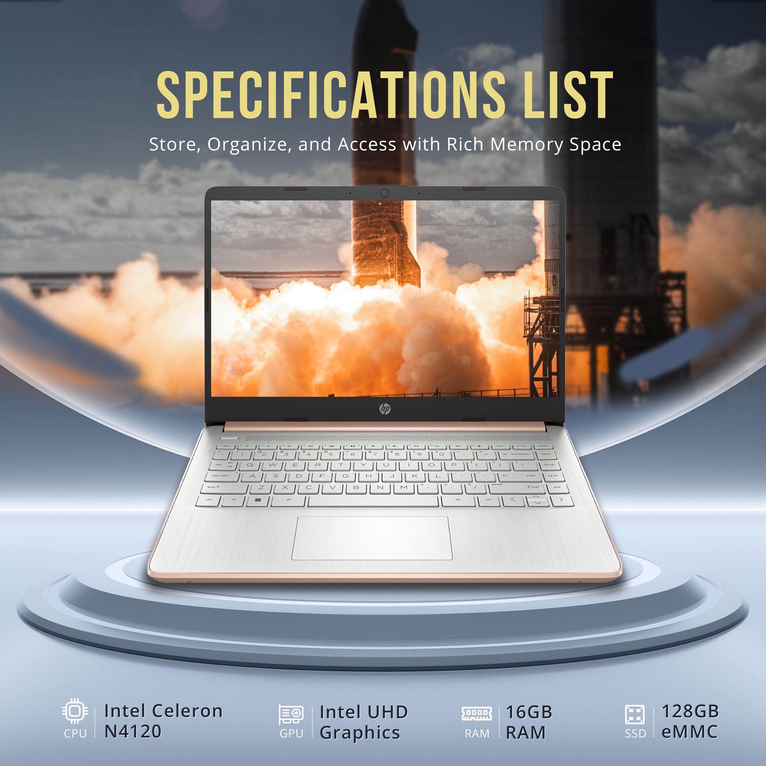 HP HP Stream 14" HD BrightView Laptop, Intel Celeron N4120, 16GB RAM, 256GB Storage (128GB eMMC + 128GB USB Card), Intel UHD Graphics, HD Camera, Fast Charge, 1 Year Office 365, Win 11 S, Gold