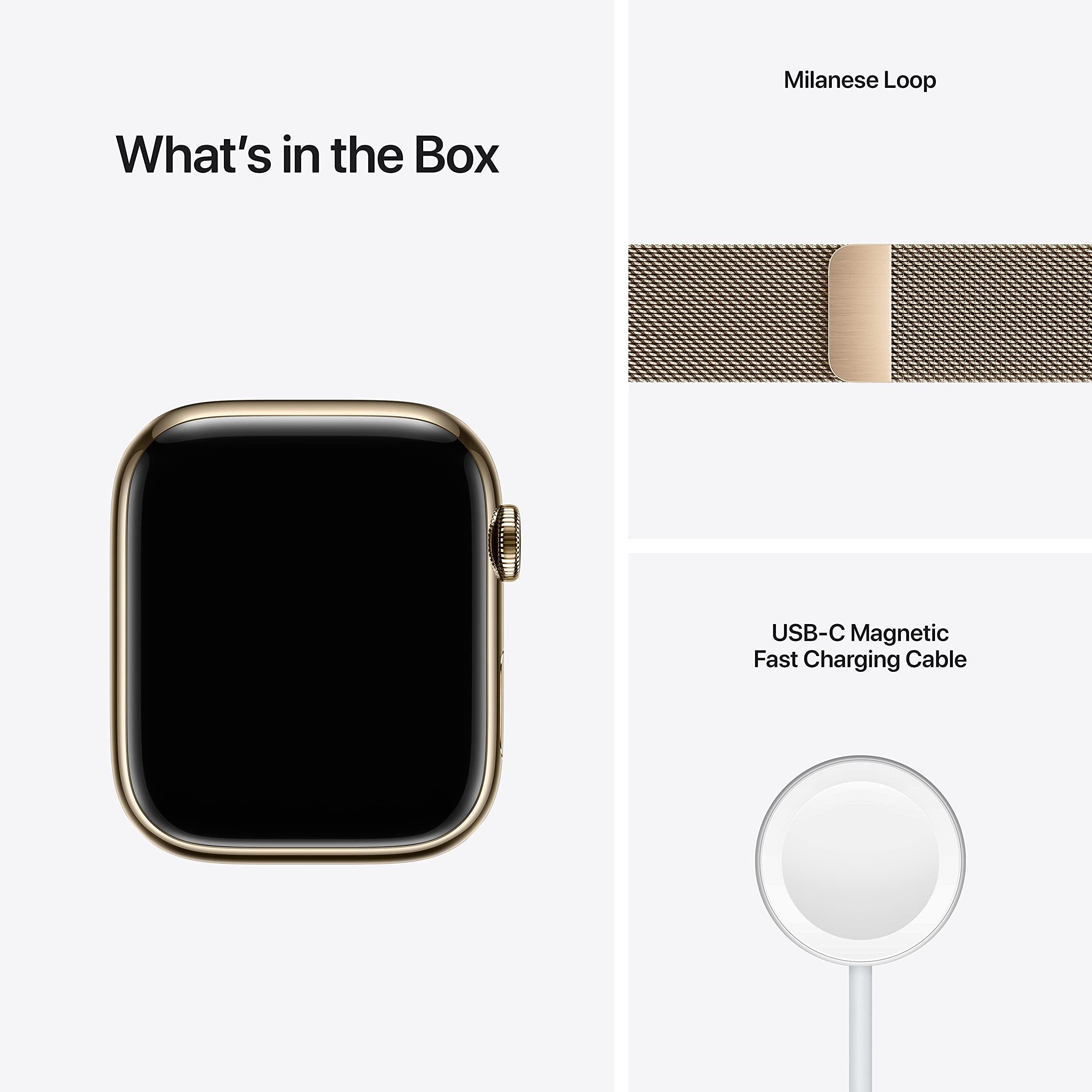 Apple Apple Watch Series 7 (GPS + Cellular, 45MM) Gold Stainless Steel Case with Gold Milanese Loop (Renewed)