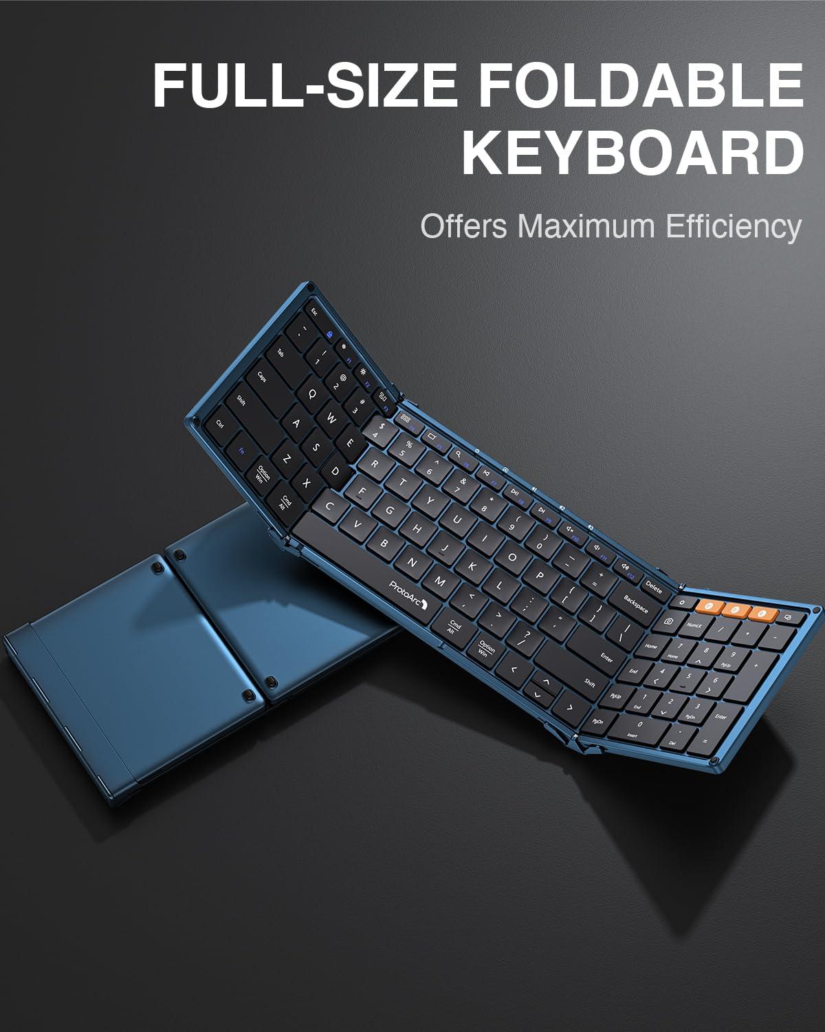 ProtoArc ProtoArc Foldable Bluetooth Keyboard, XK01 Folding Wireless Portable Keyboard with Number Pad, Full-Size Travel Keyboard for Windows iOS Android Tablet Smartphone Laptop PC - Dark Blue