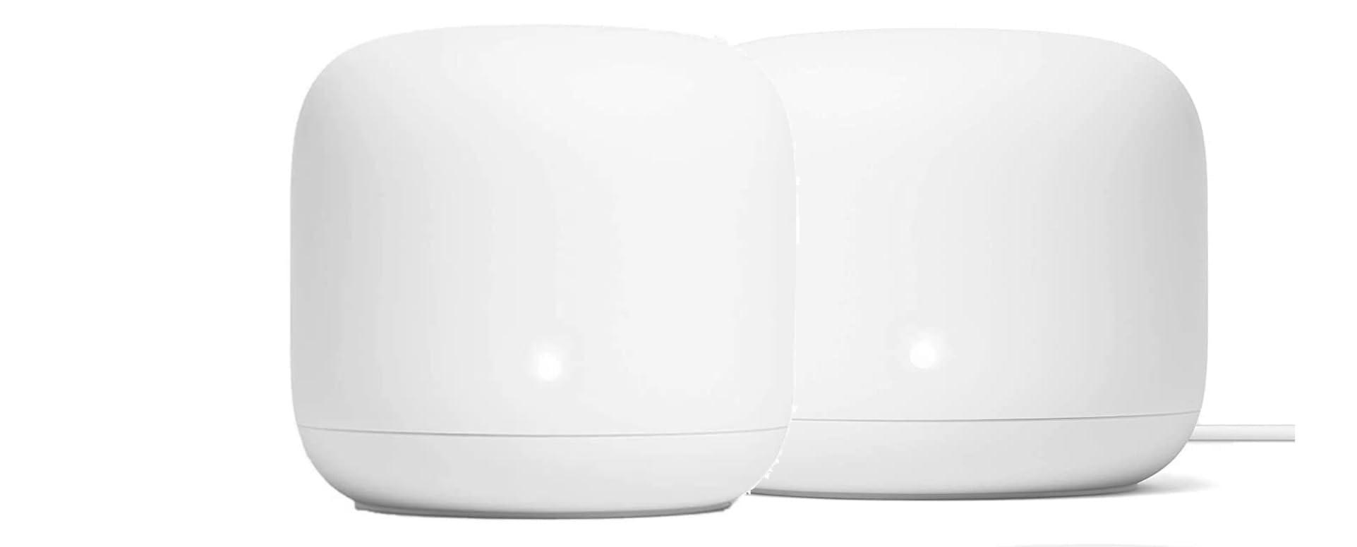 Google Nest WiFi Router Reliable Home Wi-Fi System with Fast Speed and Whole Home Coverage - Google WiFi Mesh Router Snow (2 Routers)