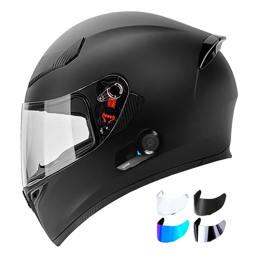 GDM Bluetooth Motorcycle Helmet, Black (Small)