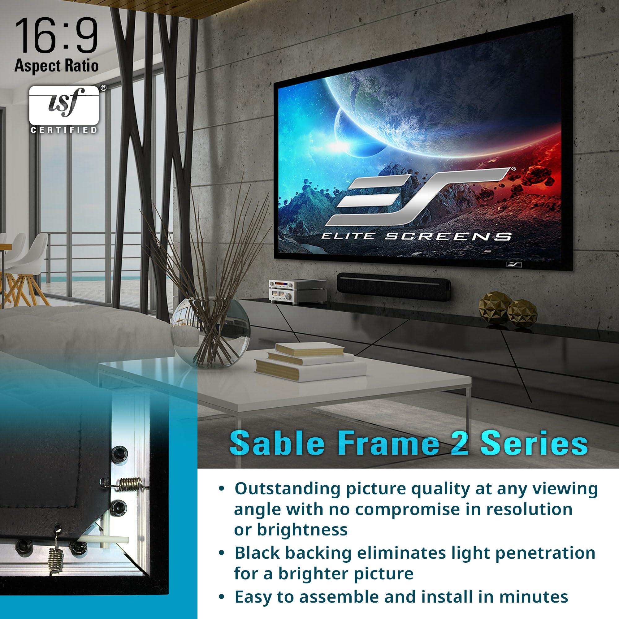 Elite Screens Elite Screens Sable Frame 2, 100-Inch Fixed Frame Projector Screen, 16:9 8K/4K Ultra HD & Active 3D Ready, ISF-Certified Material, Ideal for Home Theater, Office, and Indoor Presentations, ER100WH2