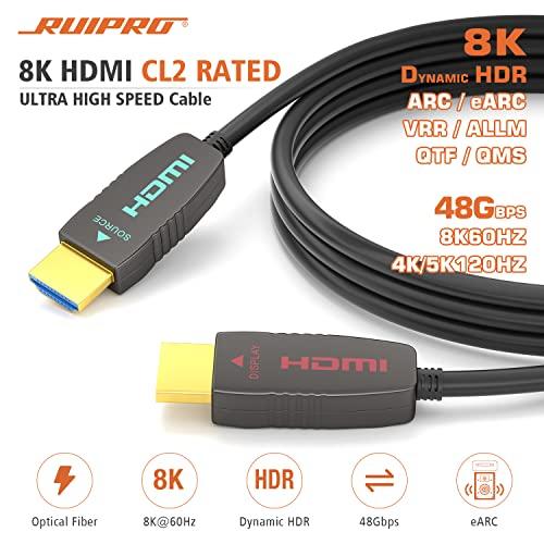 RUIPRO RUIPRO 8K HDMI Fiber Optic Cable CL2 Rated 165 Feet 48Gbps 8K60Hz 4K120Hz Dynamic HDR HDCP2.2/2.3 for RTX4080/4090/3080/3090, Xbox S/X, PS5/4, AVR, Projector, LG/Samsung/Sony TV