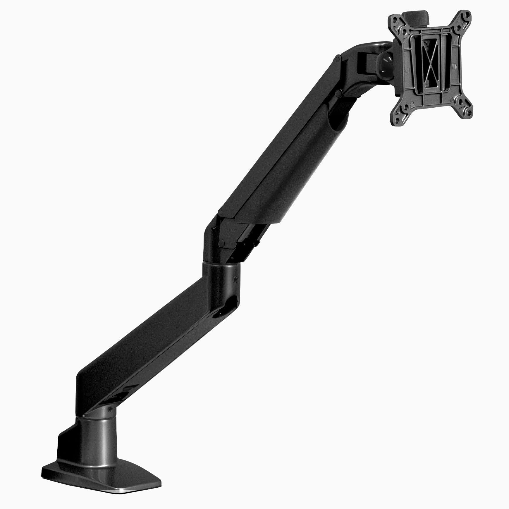 Desky Desky Heavy Duty Single Monitor Arm (24lbs+) Ergonomic Gas Spring Desk Mount, Fits 3843" Ultrawide Screens, VESA 75x75/100x100, Clamp/Grommet Base Silver