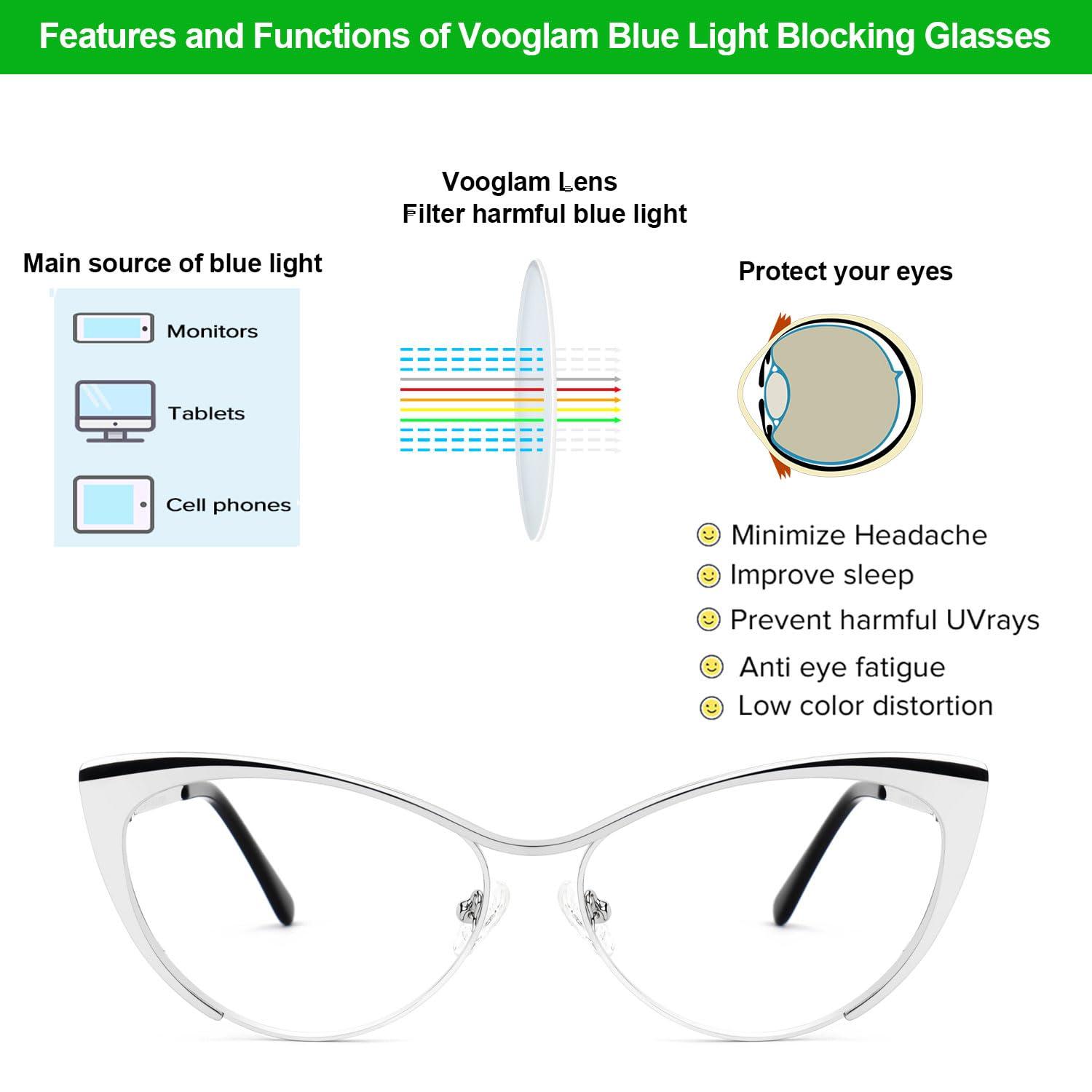 VOOGLAM VOOGLAM Blue Light Glasses for Women Cute Computer Office with Trending Frame Glasses Silver Annabelle VFM0176-01