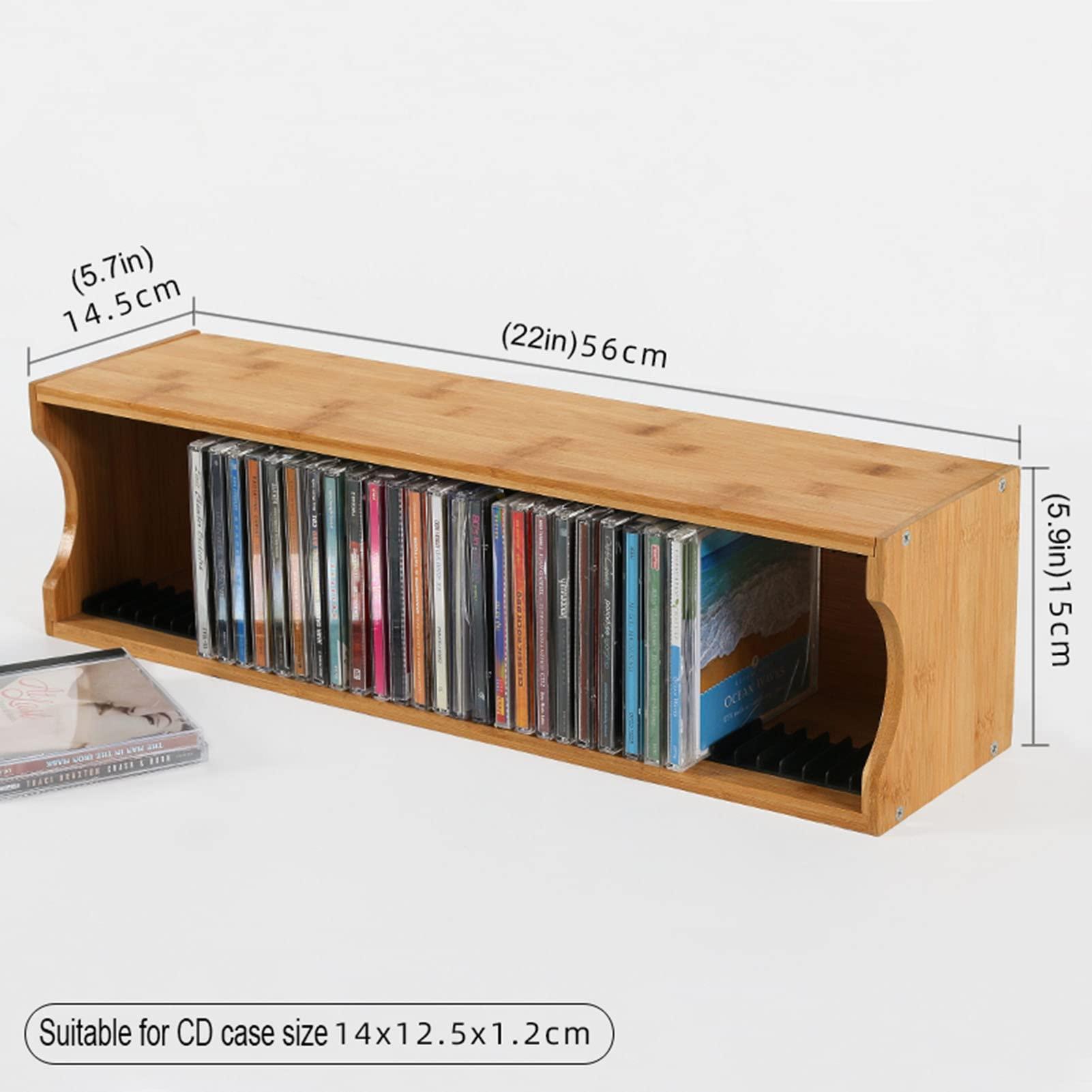 SOBS SOBS Natural Bamboo CD Storage Rack, Modern Tiered Shelf, Holds 39 CDs, 56x14.5x15cm, Indoor Use