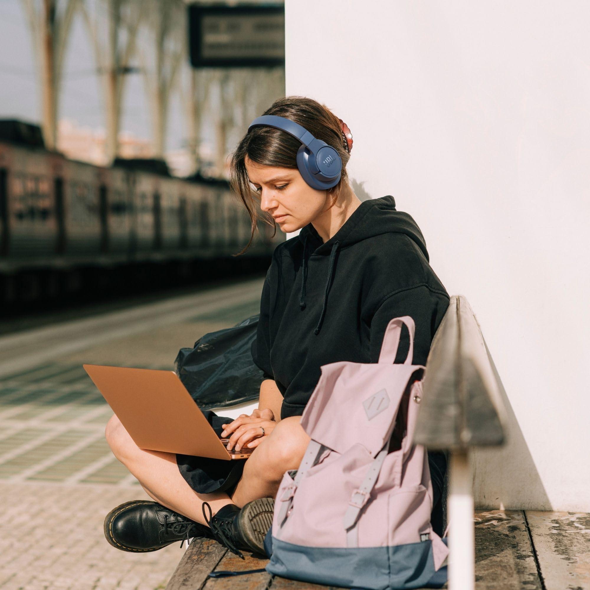 JBL JBL Tune 770NC - Adaptive Noise Cancelling with Smart Ambient Wireless Over-Ear Headphones, Bluetooth 5.3, Lightweight and Foldable Design (Blue) (Renewed)