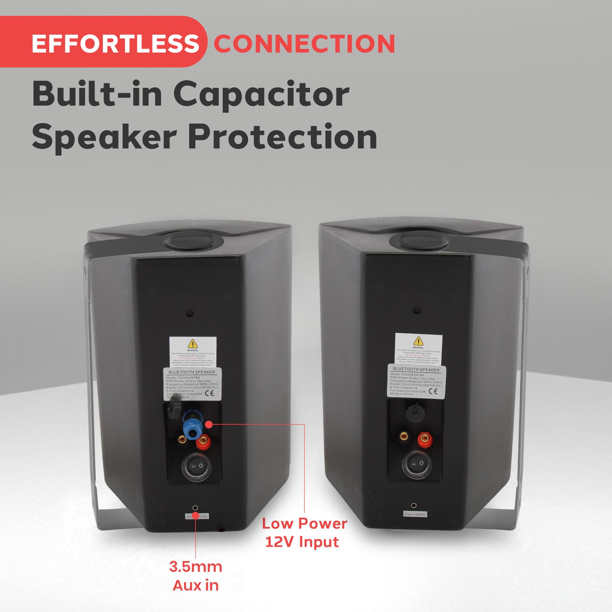 Pyle Pyle Audio Wall Mount 6.5 Inch Waterproof Bluetooth Indoor and Outdoor Speaker System Pair with Built In Digital Amplifier, Black