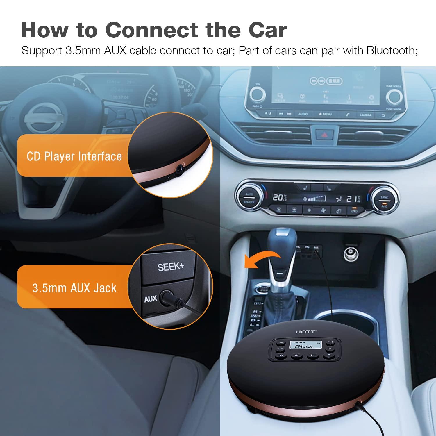 HOTT HOTT CD711T Bluetooth Rechargeable Portable CD Player for Home Travel and Car with Stereo Headphones and, Anti Shock Protection-Black