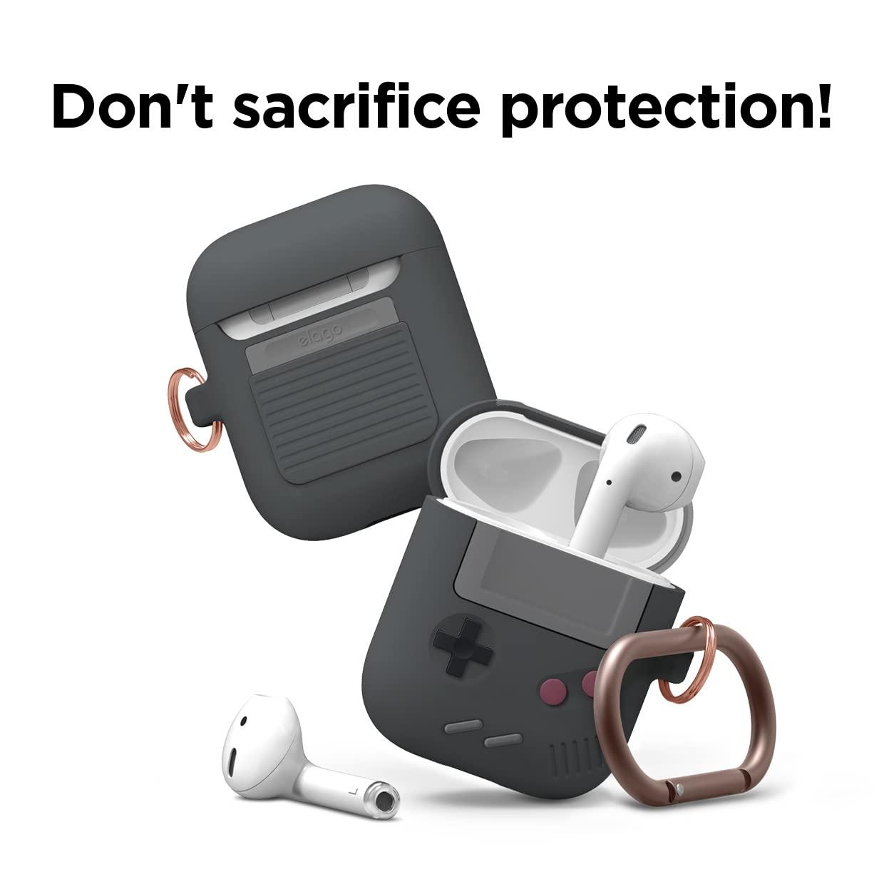 elago elago AW5 Compatible with AirPods Case 1 & 2, Classic Game Player Design Case with Keychain, Durable Silicone Construction (Dark Grey) [US Patent Registered]