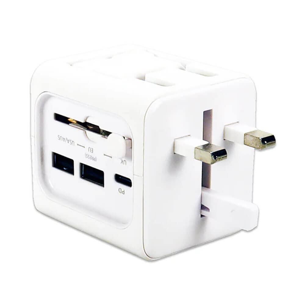 QVS Qvs PA-C5 Priumum World Travel Pwr Adapt Adap W/ Usb-c & Dual-usb Charger Ports