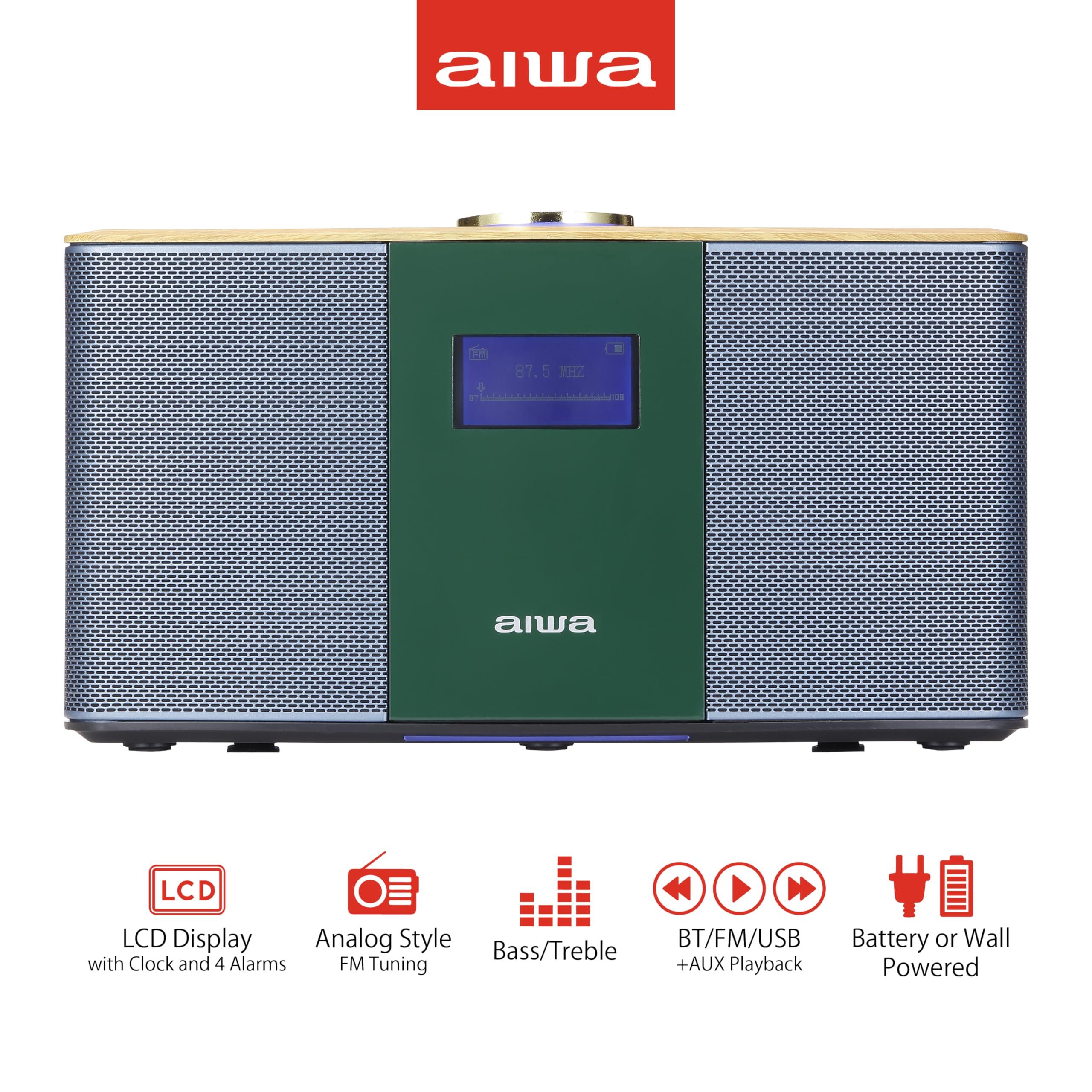 Aiwa Aiwa Exos 5 Wireless Speaker - Unleash Powerful Sound and Versatile Connectivity On-The-Go Experience Bluetooth Freedom, FM Radio, Clock, 20W RMS, LCD Display, and Alarm Clock Functionality