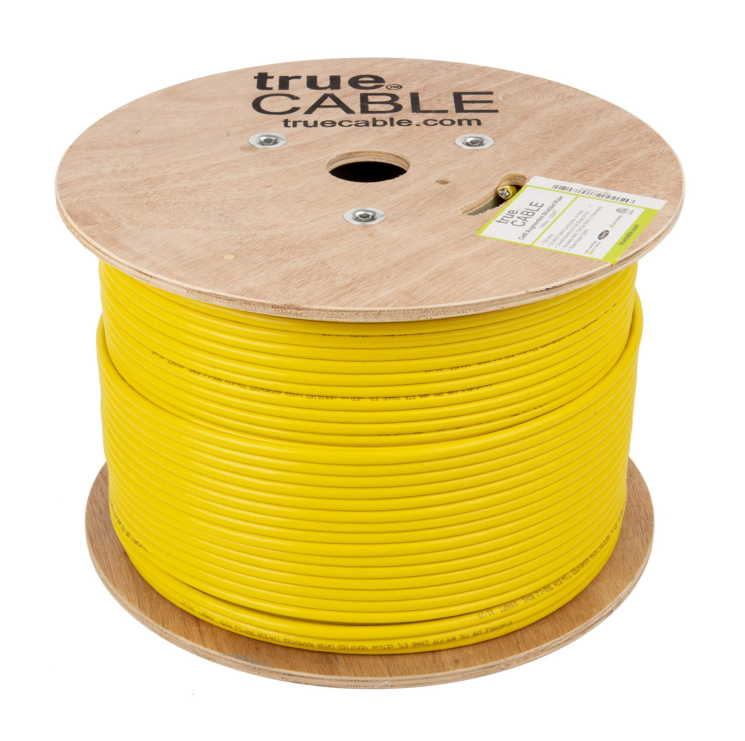TRUE CABLE trueCABLE Cat6A Shielded Riser (CMR), 1000ft, Yellow, 23AWG Solid Bare Copper, 750MHz, PoE++ (4PPoE), ETL Listed, Overall Aluminum Foil Shield (F/UTP), Bulk Ethernet Cable