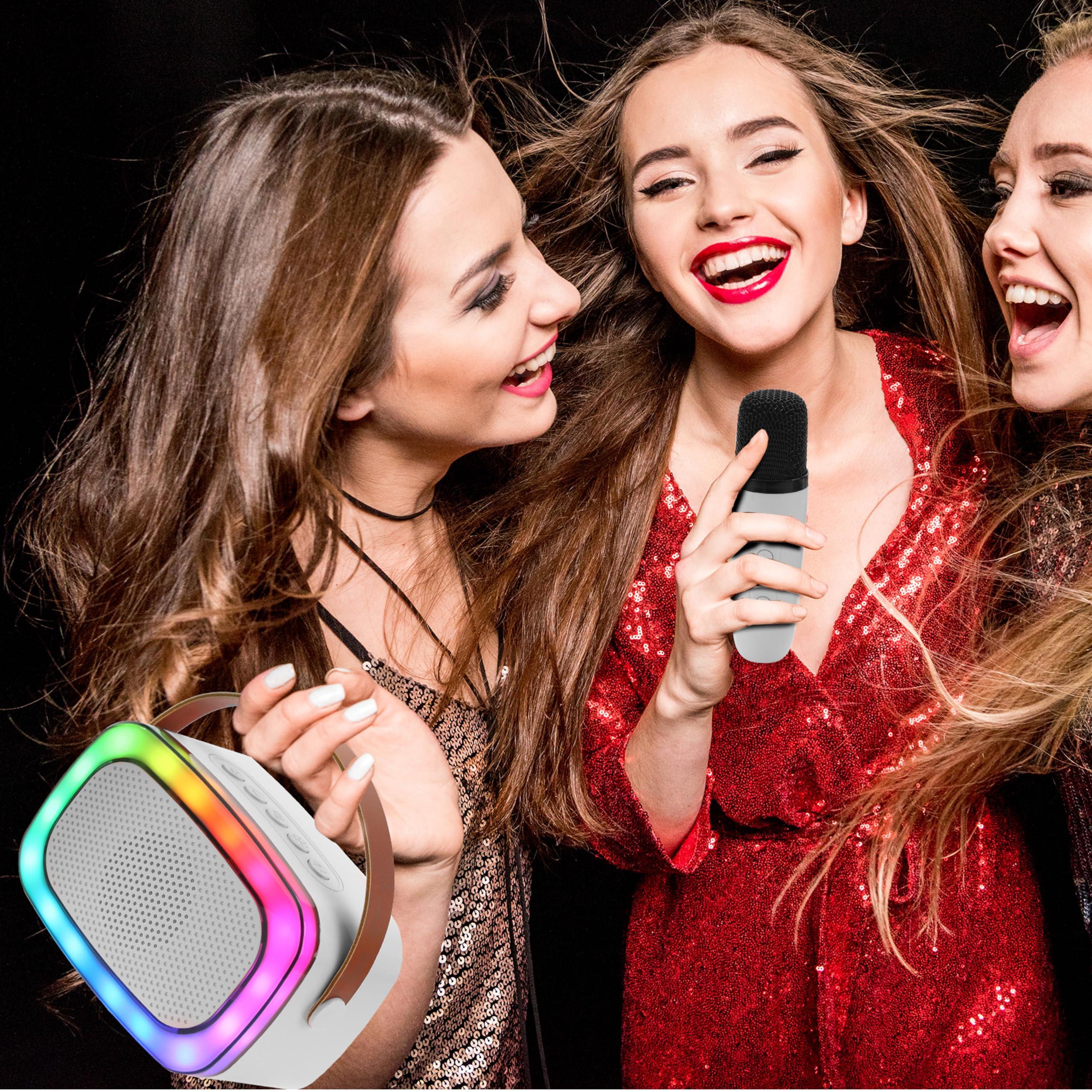 Supersonic IQ Sound IQ-908K Mini Karaoke Bluetooth Speaker with Wireless Microphone, RGB Lights Surround, Fun Voice Changing in Rechargeable Compact, and Portable Design Ideal Gifts for Kids and Adults (White)