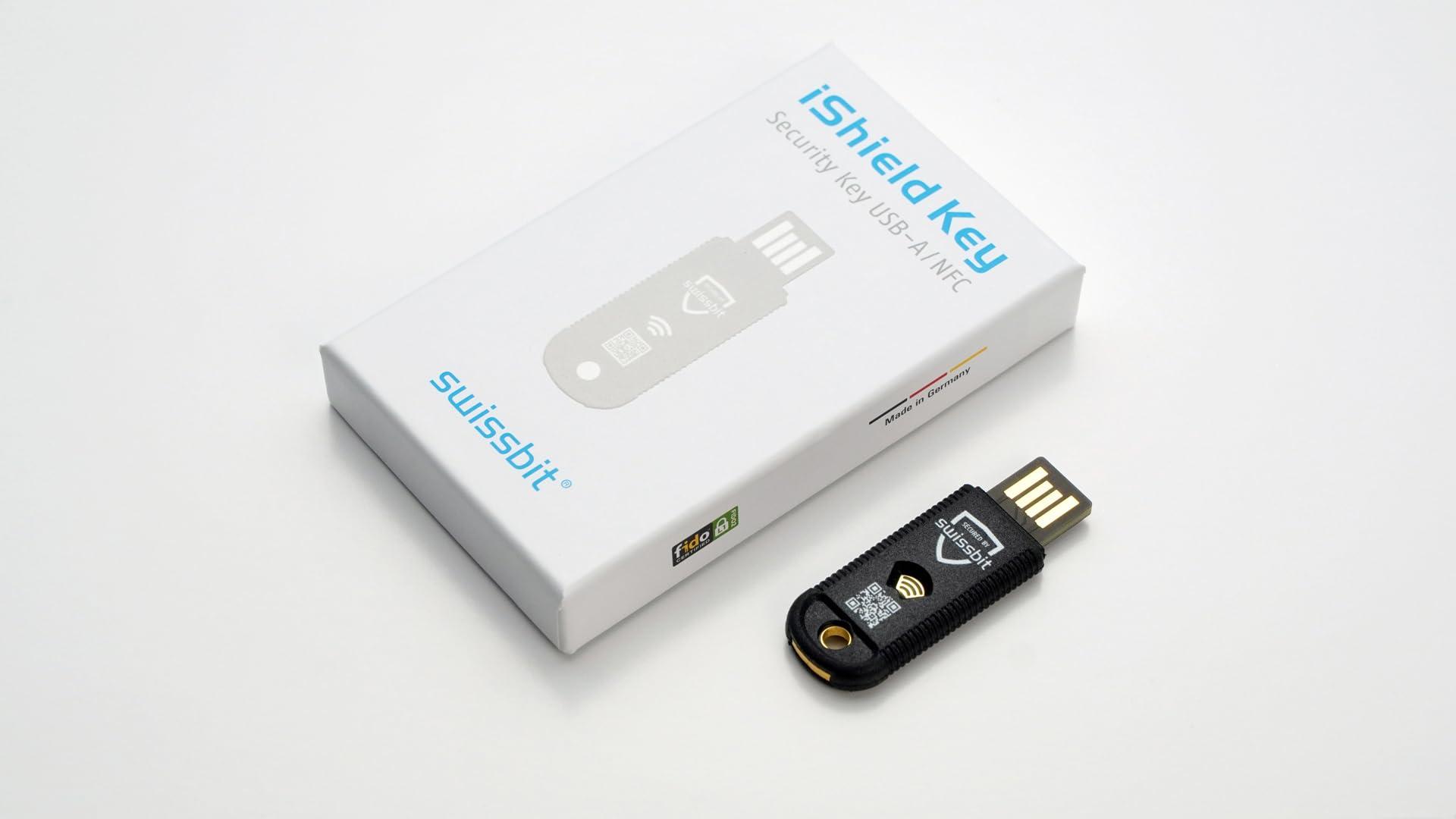 Swissbit Swissbit - iShield Key Pro Security Key, Hardware Authenticator, USB and NFC Connection, FIDO2 Certified, U2F, HOTP, TOTP, PIV, 2FA, Black, (1pc) (iShield Key Pro USB-A/NFC)